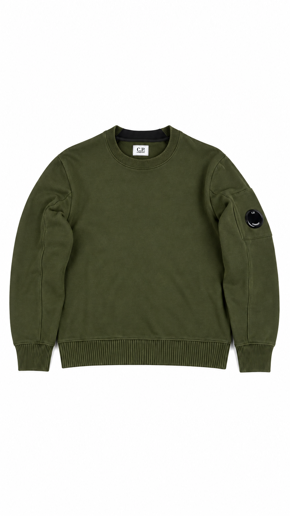 Sweat-shirt Crewneck C.P Company Diagonal Raised Fleece Lens, Kaki, Taille L — photographie principale