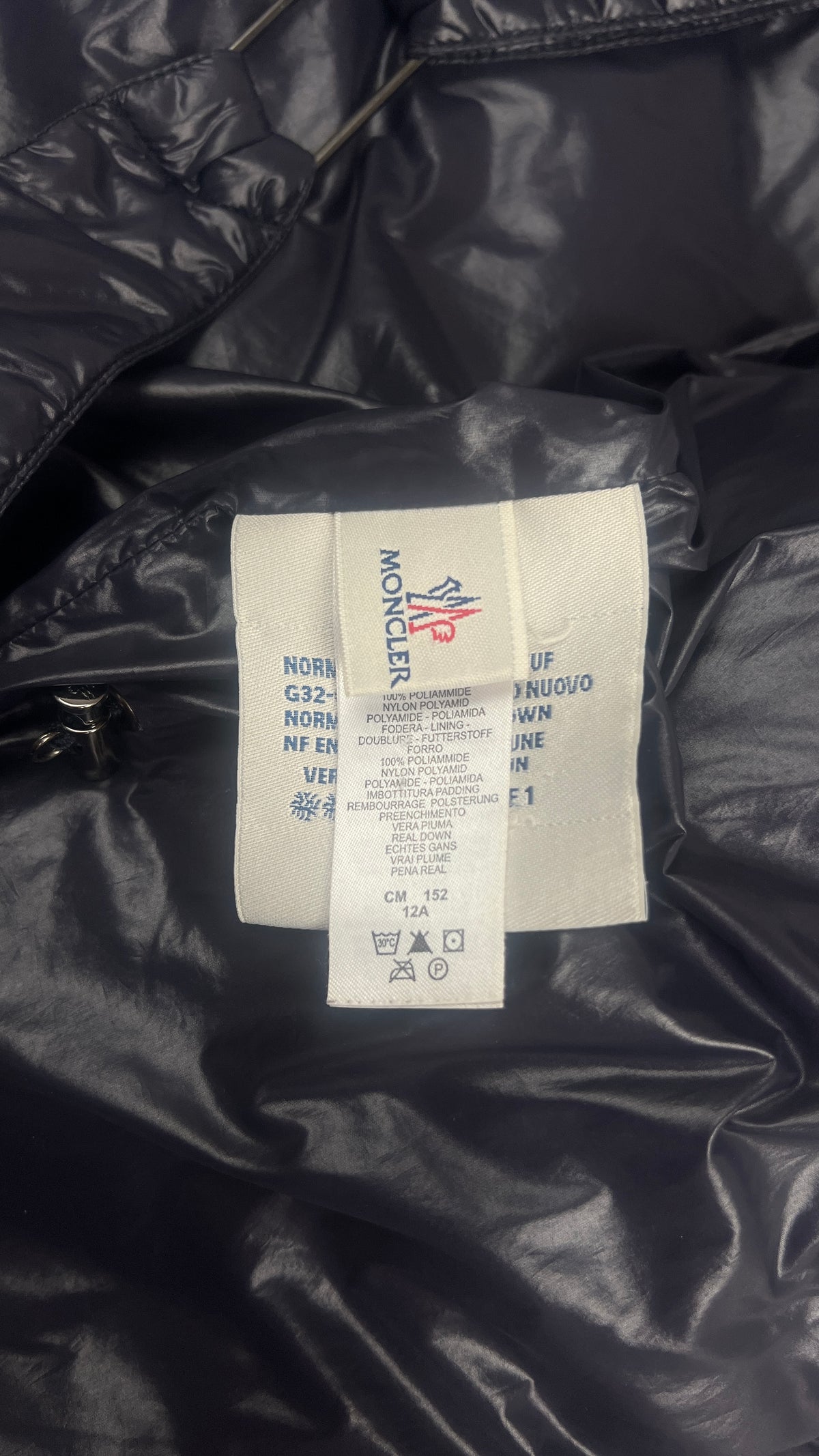 Doudoune Moncler Junior en Nylon Laqué, Marine, Taille XS — photographie complémentaire 6