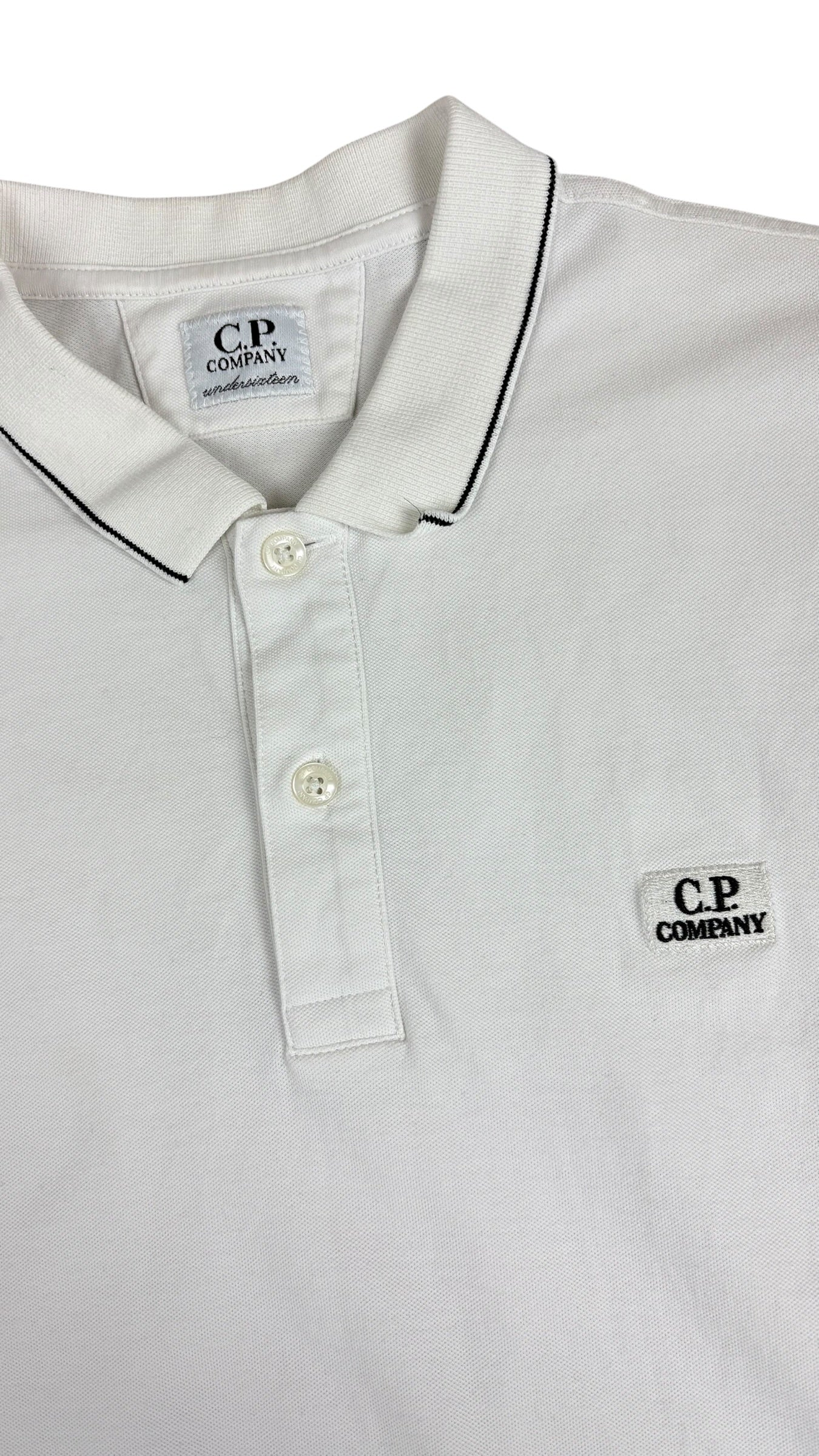 POLO MANCHES LONGUES C.P COMPANY - BLANC - TAILLE 14 ANS