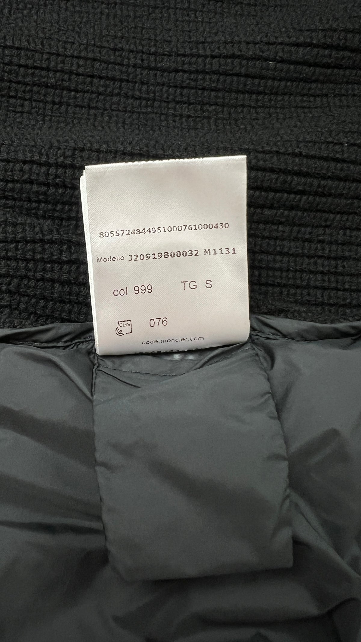 Cardigan Zippé Moncler Matelassé en Laine, Noir, Taille S — photographie complémentaire 8