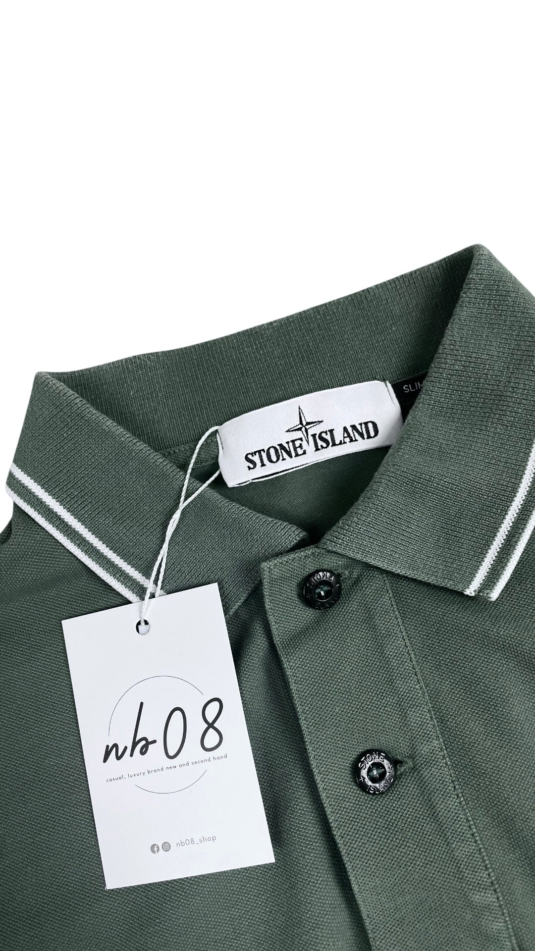 Polo manches longues Stone Island vert kaki clair taille S - détail