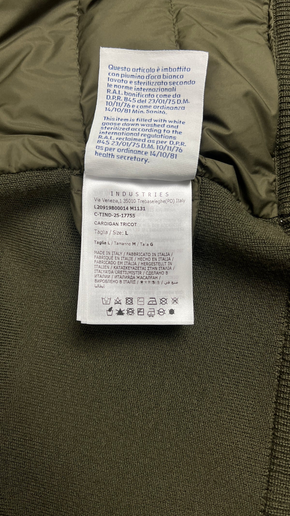 Cardigan Zippé Moncler Hybride Col Montant, Kaki, Taille L, Neuf — photographie complémentaire 7