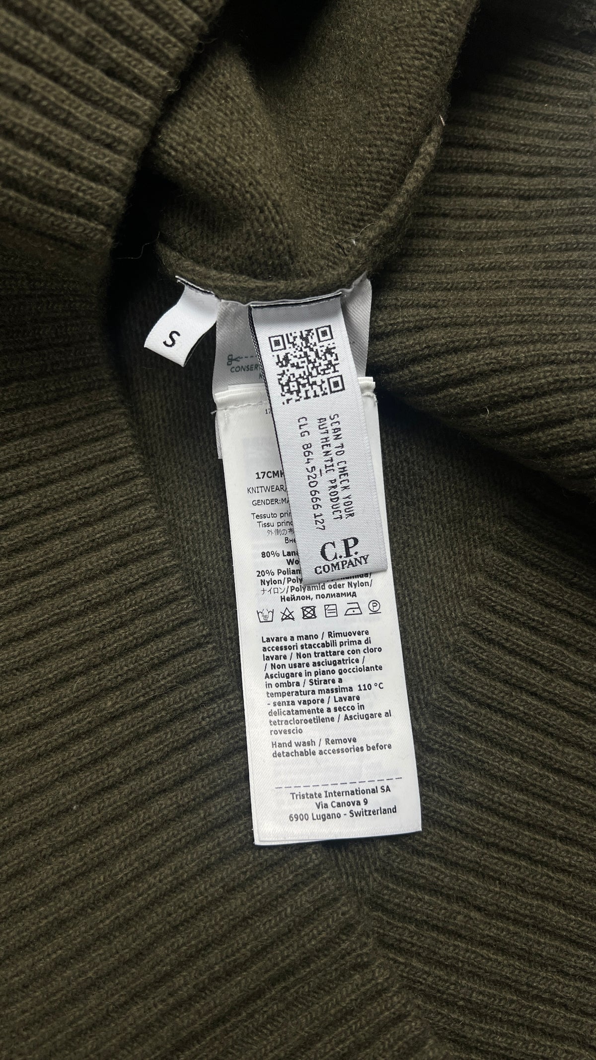 Pull Demi-Zip C.P Company Lens en Laine, Kaki, Taille S — photographie complémentaire 5
