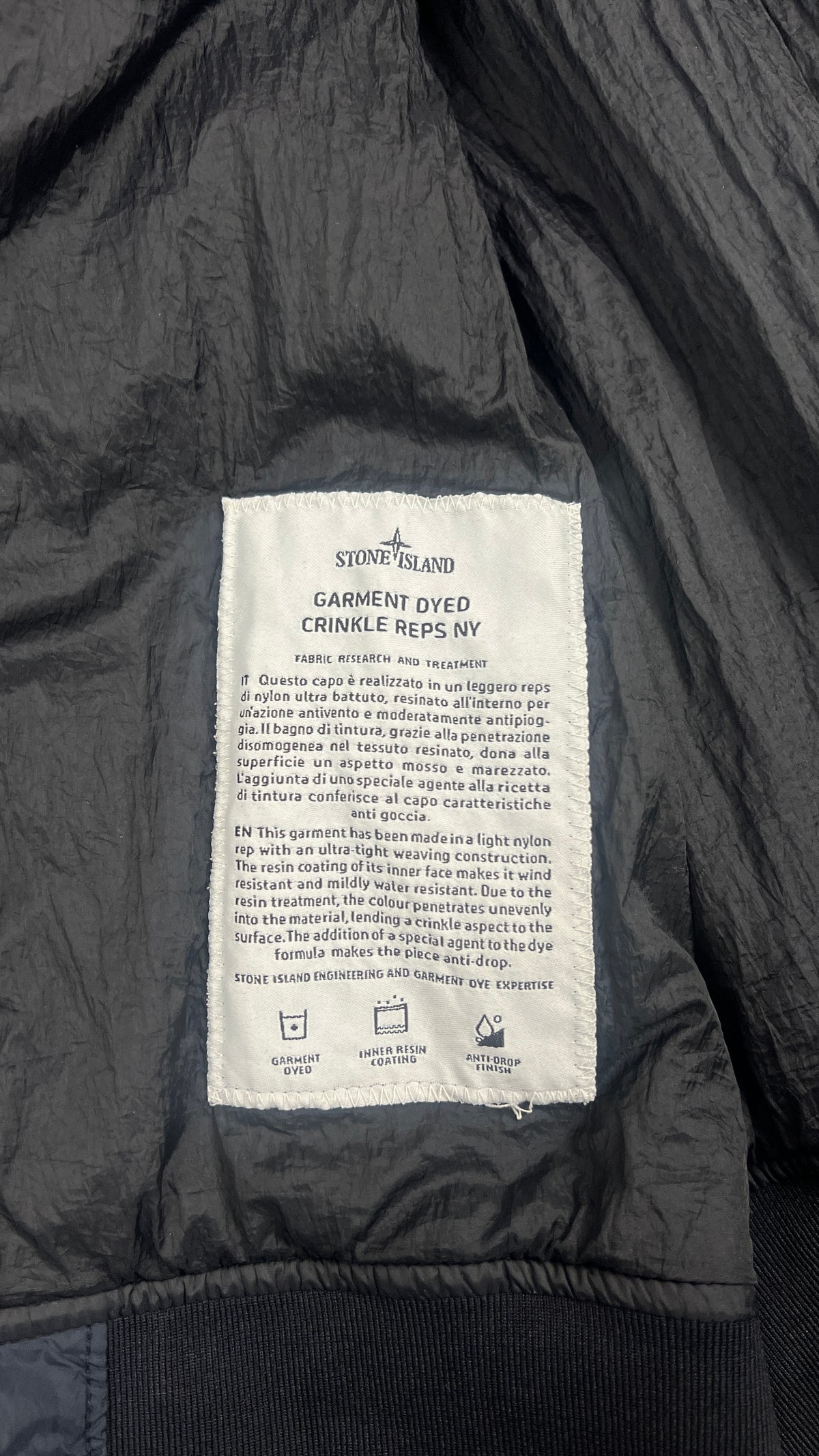 Veste à Capuche Stone Island Garment Dyed Crinkle Reps NY, Marine, Taille S — photographie complémentaire 5