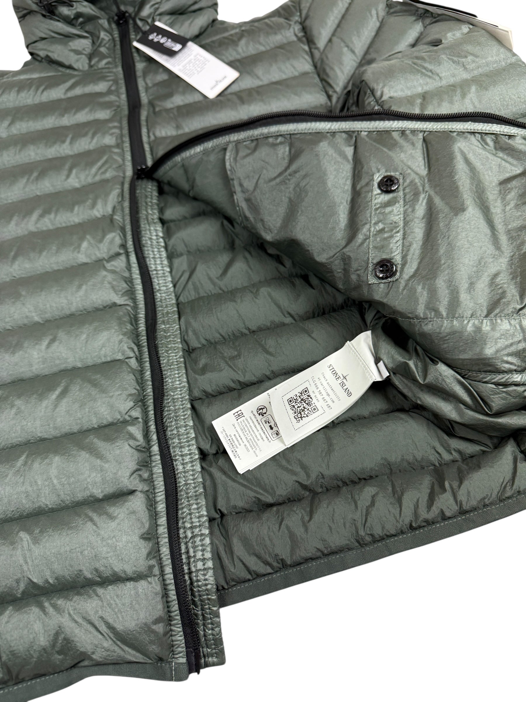 DOUDOUNE STONE ISLAND LOOM WOVEN CHAMBERS R-NYLON DOWN-TC - KAKI GRISÉ - TAILLE L - NEUF