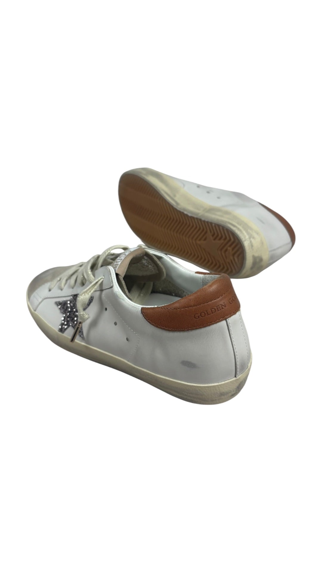 Sneakers Golden Goose Super-Star femme étoile pailletée blanc beige neuf - vue 4/4