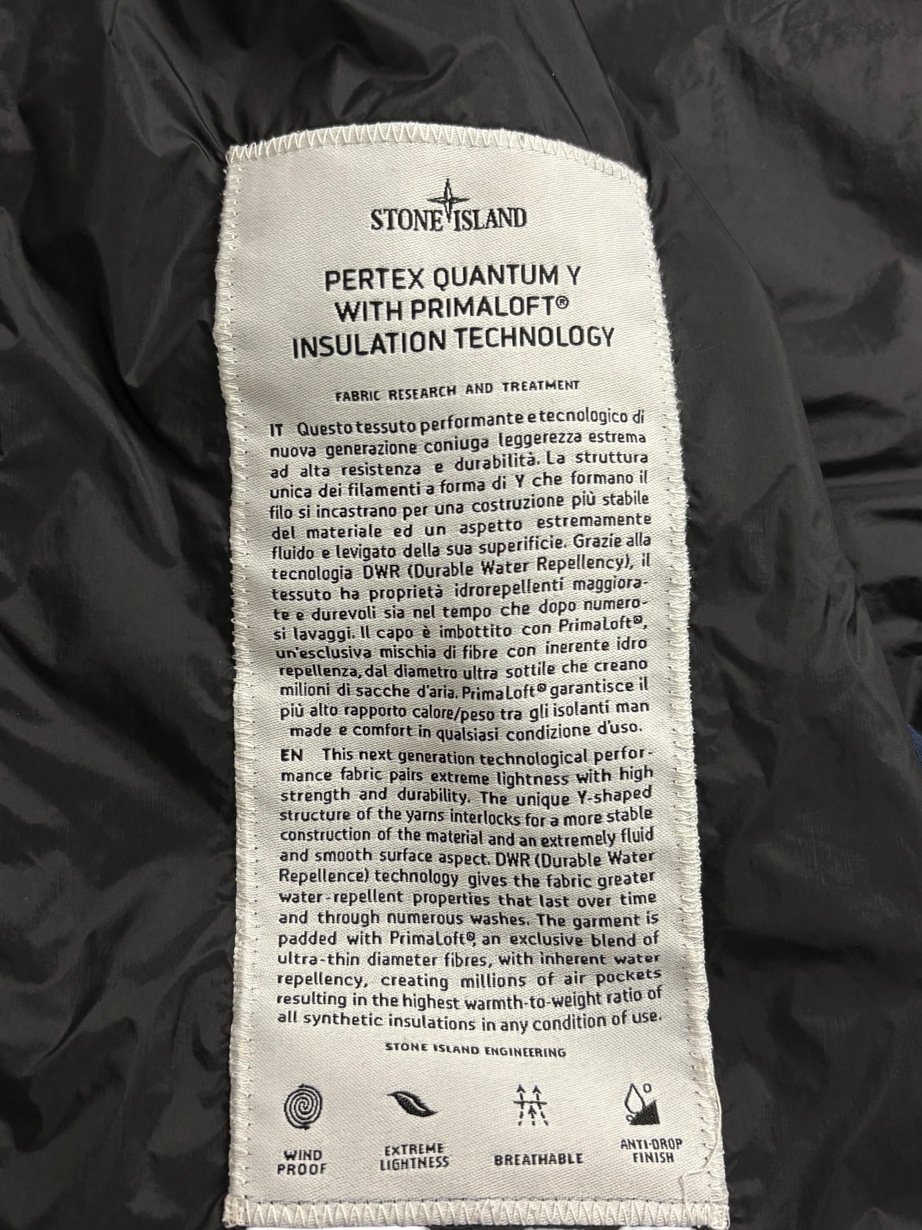 VESTE STONE ISLAND PERTEX QUANTUM Y WITH PRIMALOFT - MARINE - TAILLE L