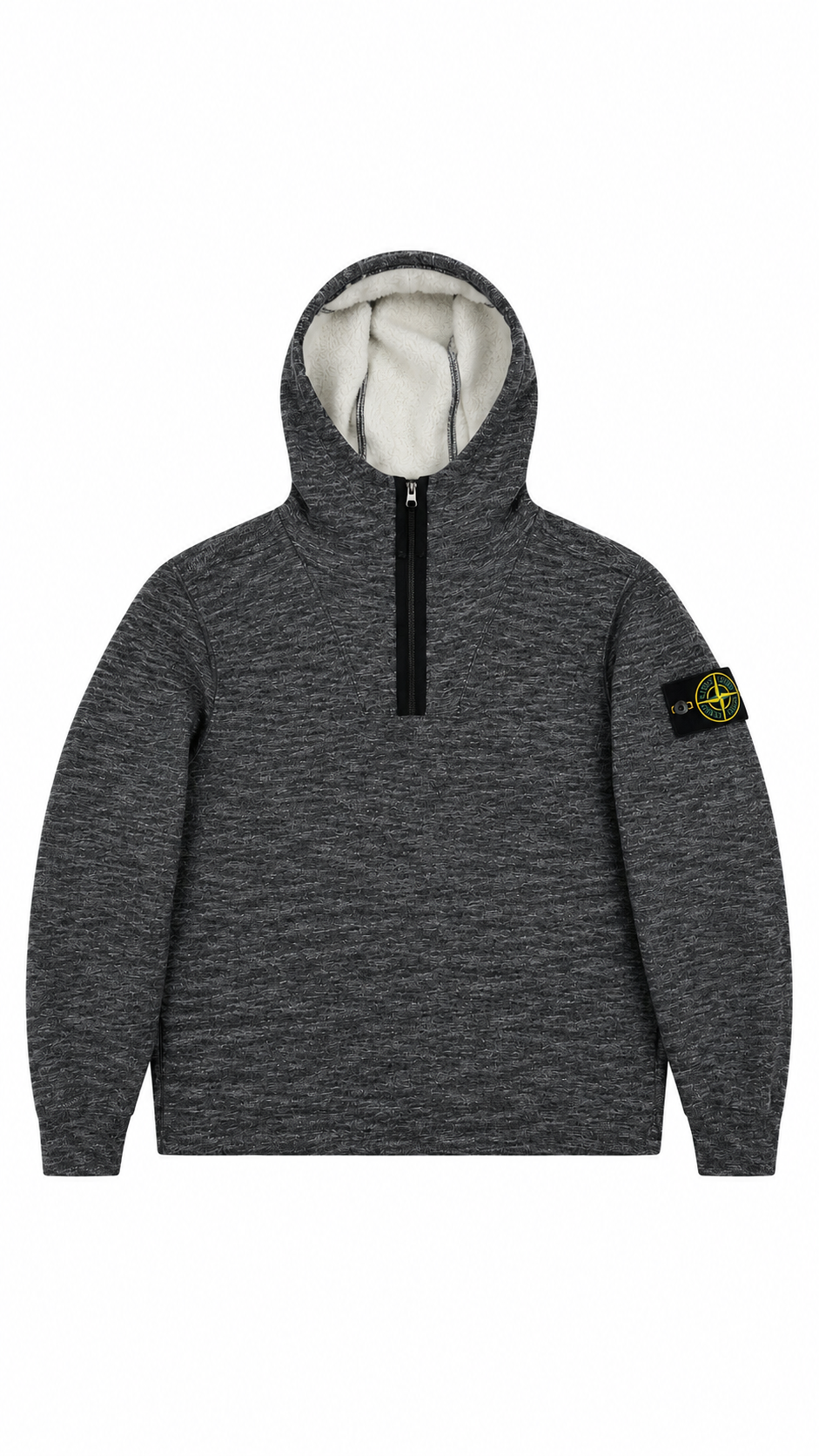 Sweat-shirt Hoodie Demi-Zip Stone Island Chiné Gris Taille M – vue de face – NB08 Shop