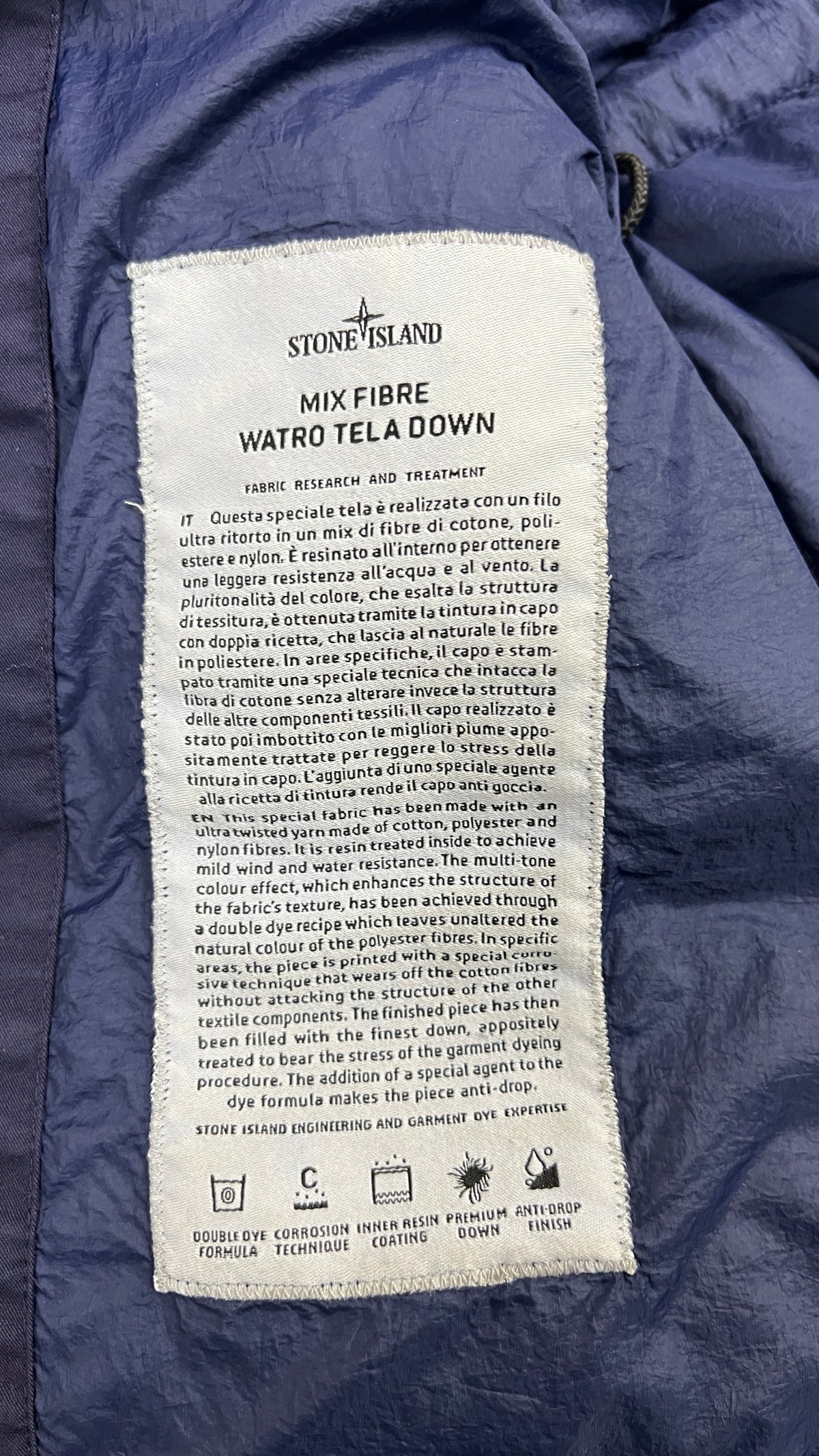 Doudoune Longue à Capuche Stone Island Mix Fibre Watro Tela Down Bleu Taille L – photo complémentaire 5 – NB08 Shop