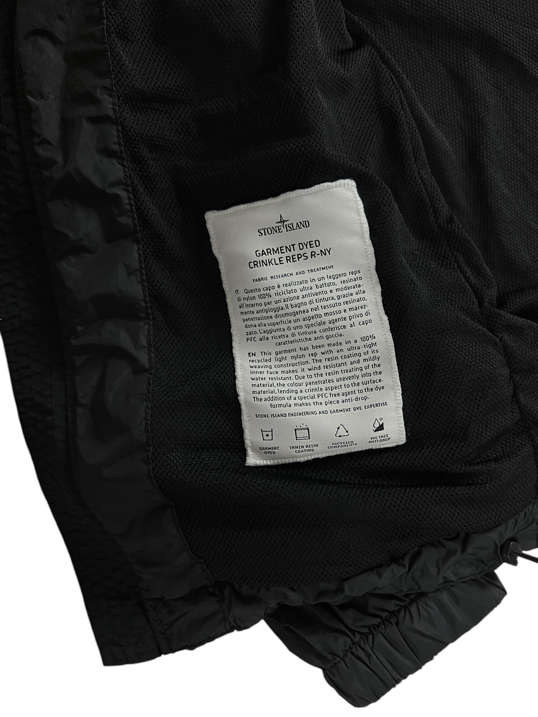 VESTE STONE ISLAND GARMENT DYED CRINKLE REPS R-NY NOIR - TAILLE S