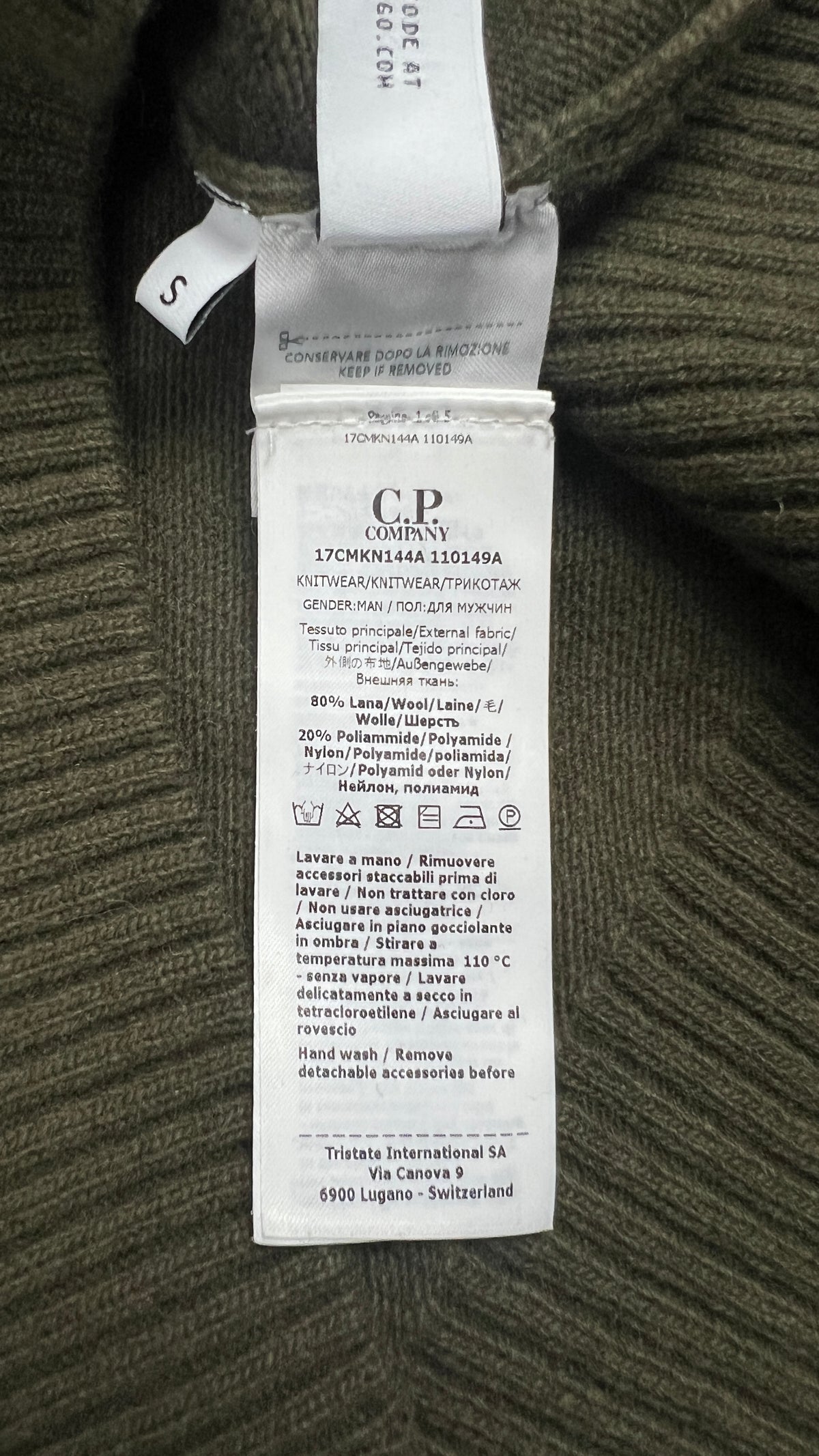 Pull Demi-Zip C.P Company Lens en Laine, Kaki, Taille S — photographie complémentaire 6