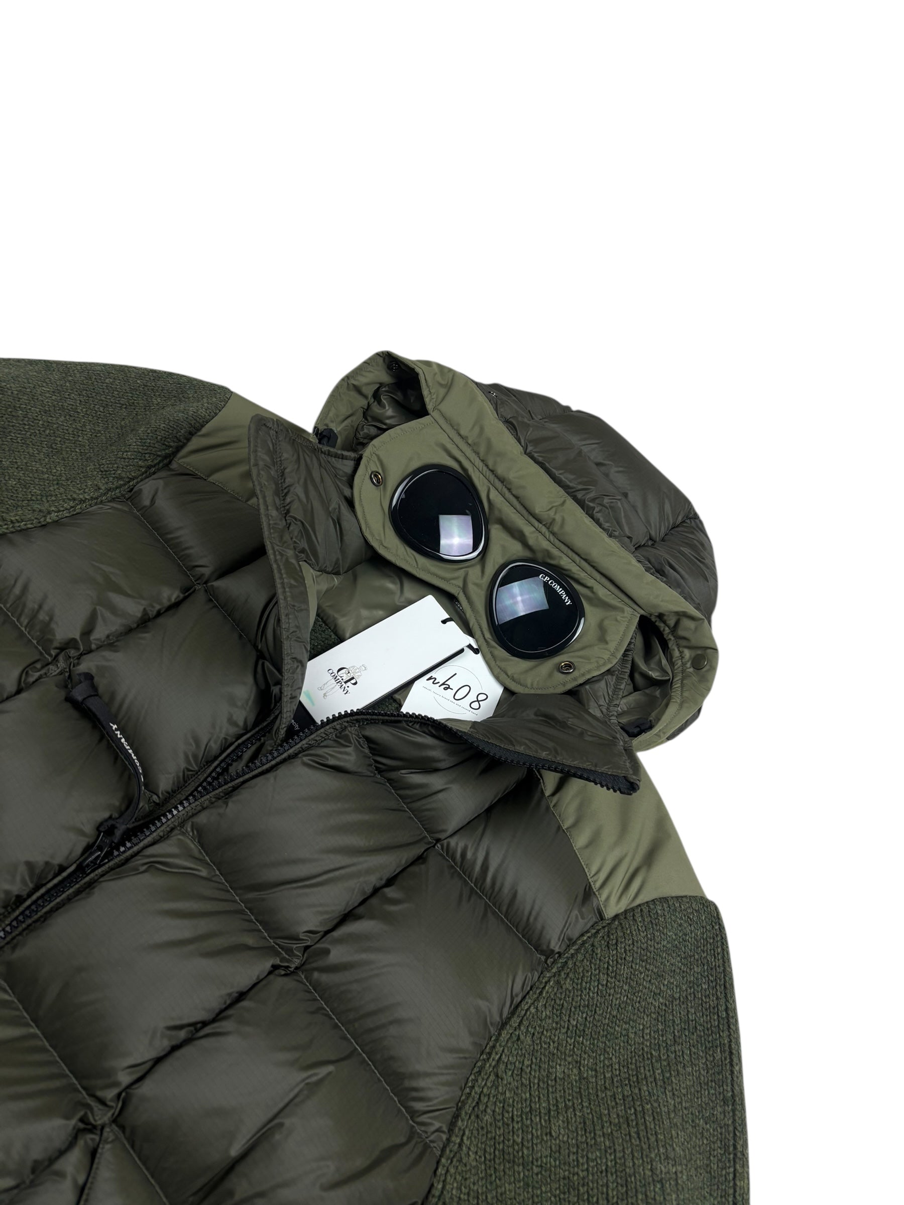 CARDIGAN C.P COMPANY D.D. SHELL DOWN GOGGLE JACKET - KAKI - TAILLE 52 - NEUF