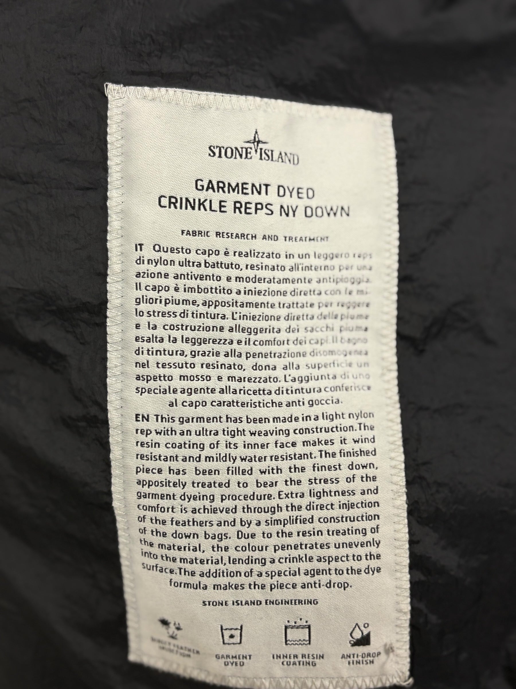 DOUDOUNE STONE ISLAND GARMENT DYED CRINKLE REPS NY DOWN - MARINE - TAILLE M