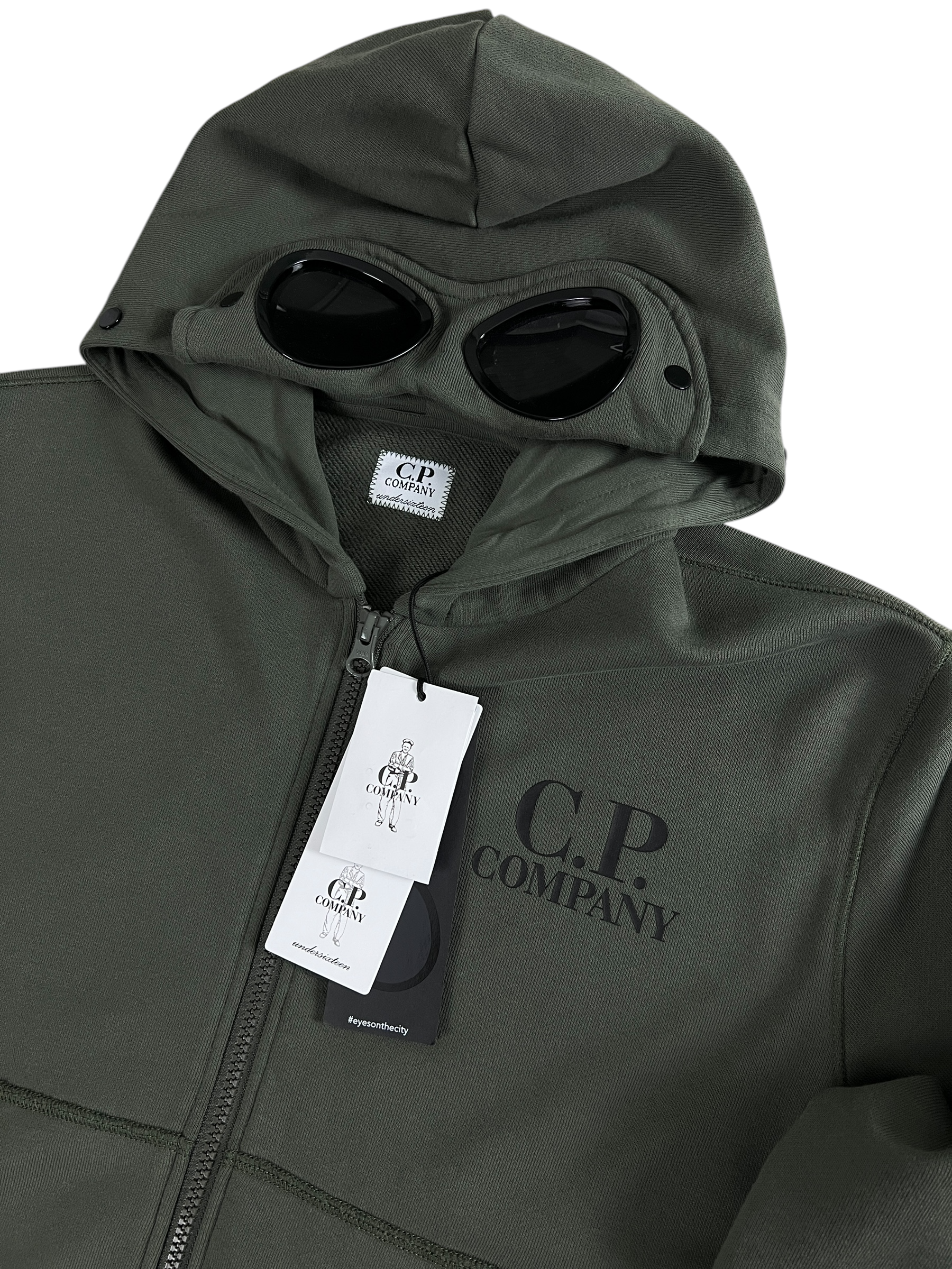 GILET C.P COMPANY GOGGLE JACKET KAKI - TAILLE 12 ANS