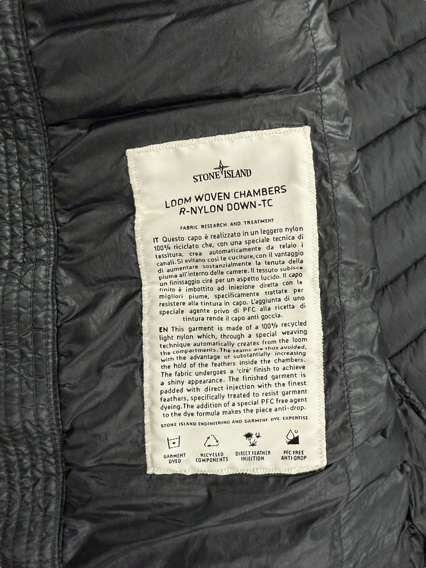 DOUDOUNE STONE ISLAND LOOM WOVEN CHAMBERS R-NYLON DOWN-TC - GRIS - TAILLE S - NEUF