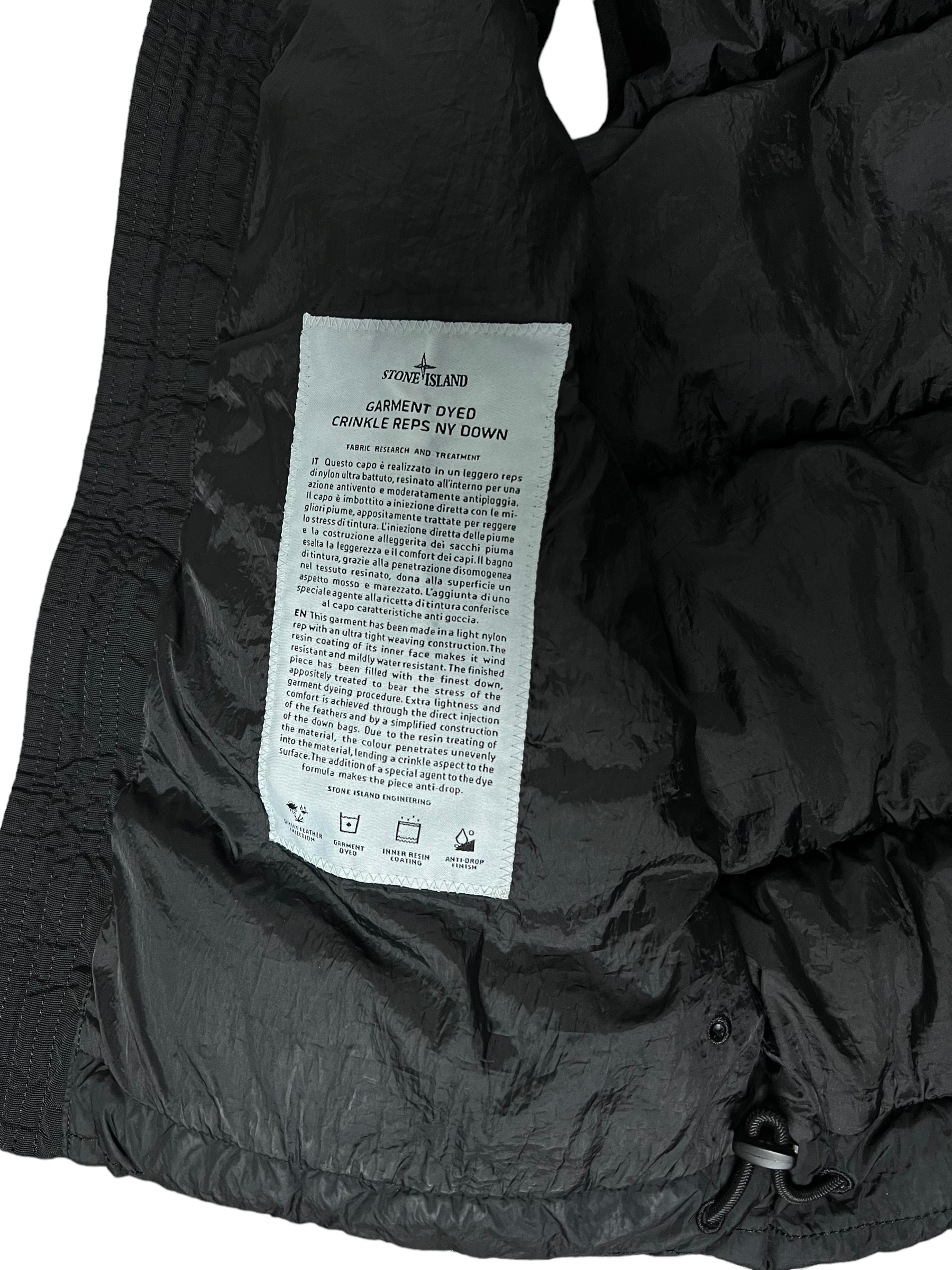 GILET À CAPUCHE STONE ISLAND GARMENT DYED CRINKLE REPS NY DOWN - NB08