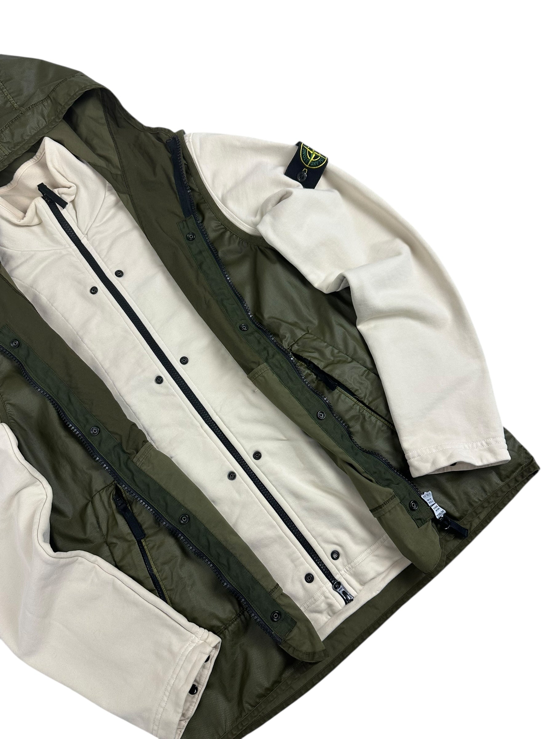 VESTE HYBRIDE STONE ISLAND 2/1 IMPERMÉABLE / COTON - KAKI / BEIGE - TAILLE M