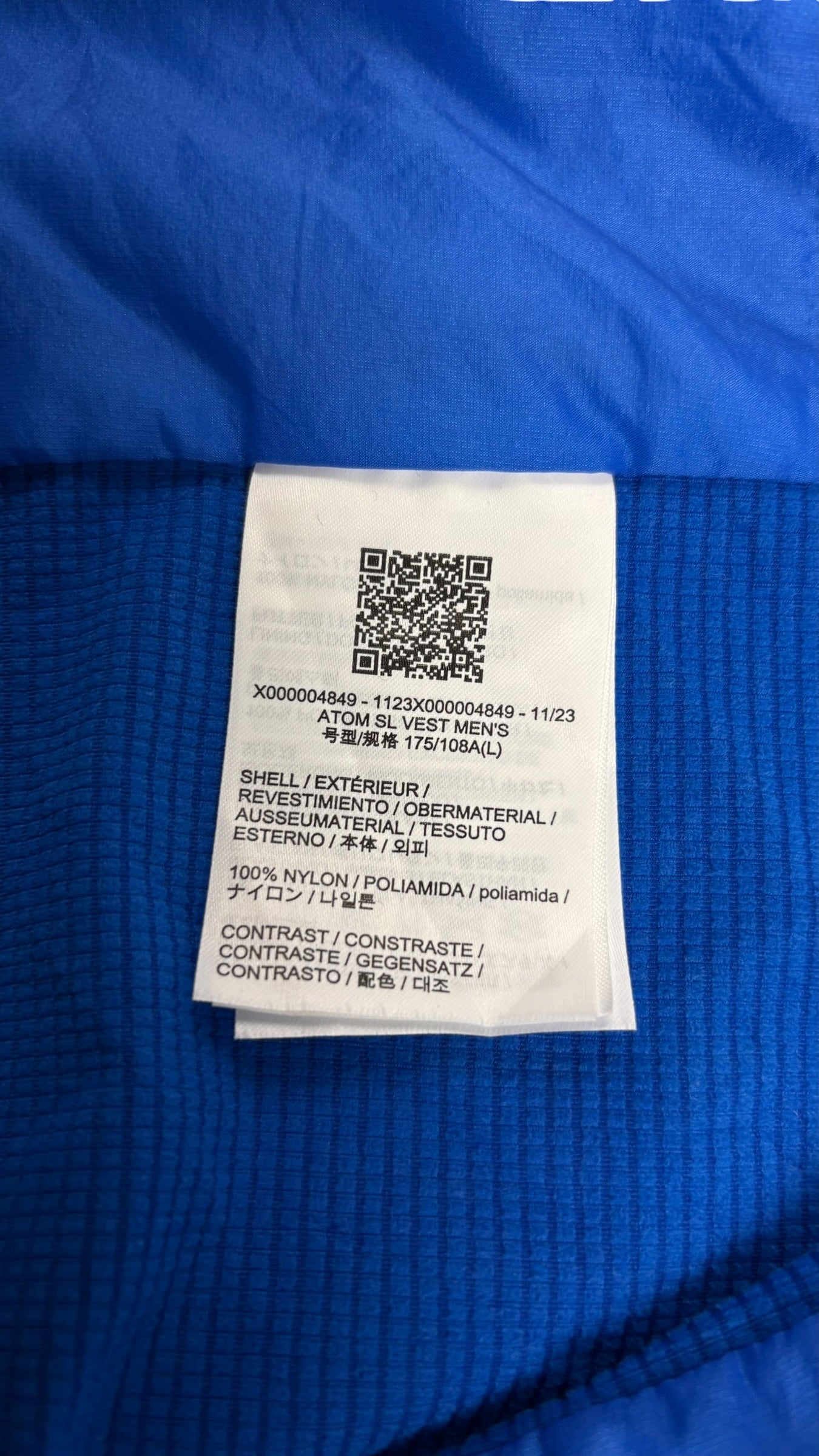 Gilet Arc'Teryx bleu taille L - Détail
