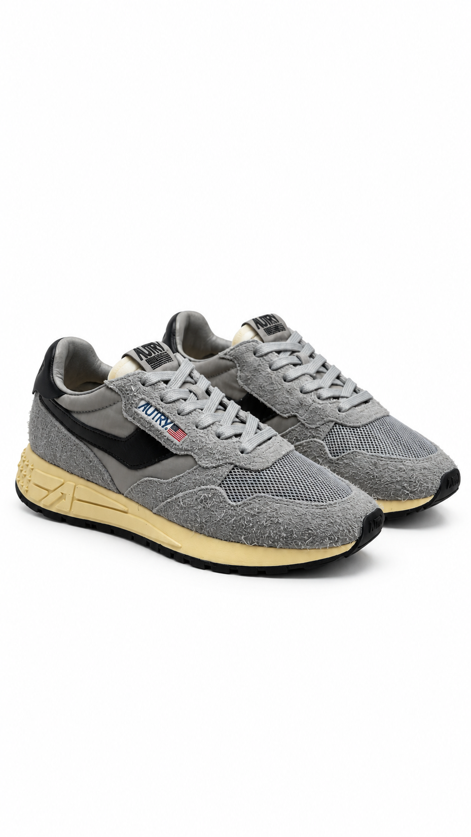 Sneakers Autry Reelwind Low Nylon Daim Plumbeo gris et noir, autre angle — vue 2