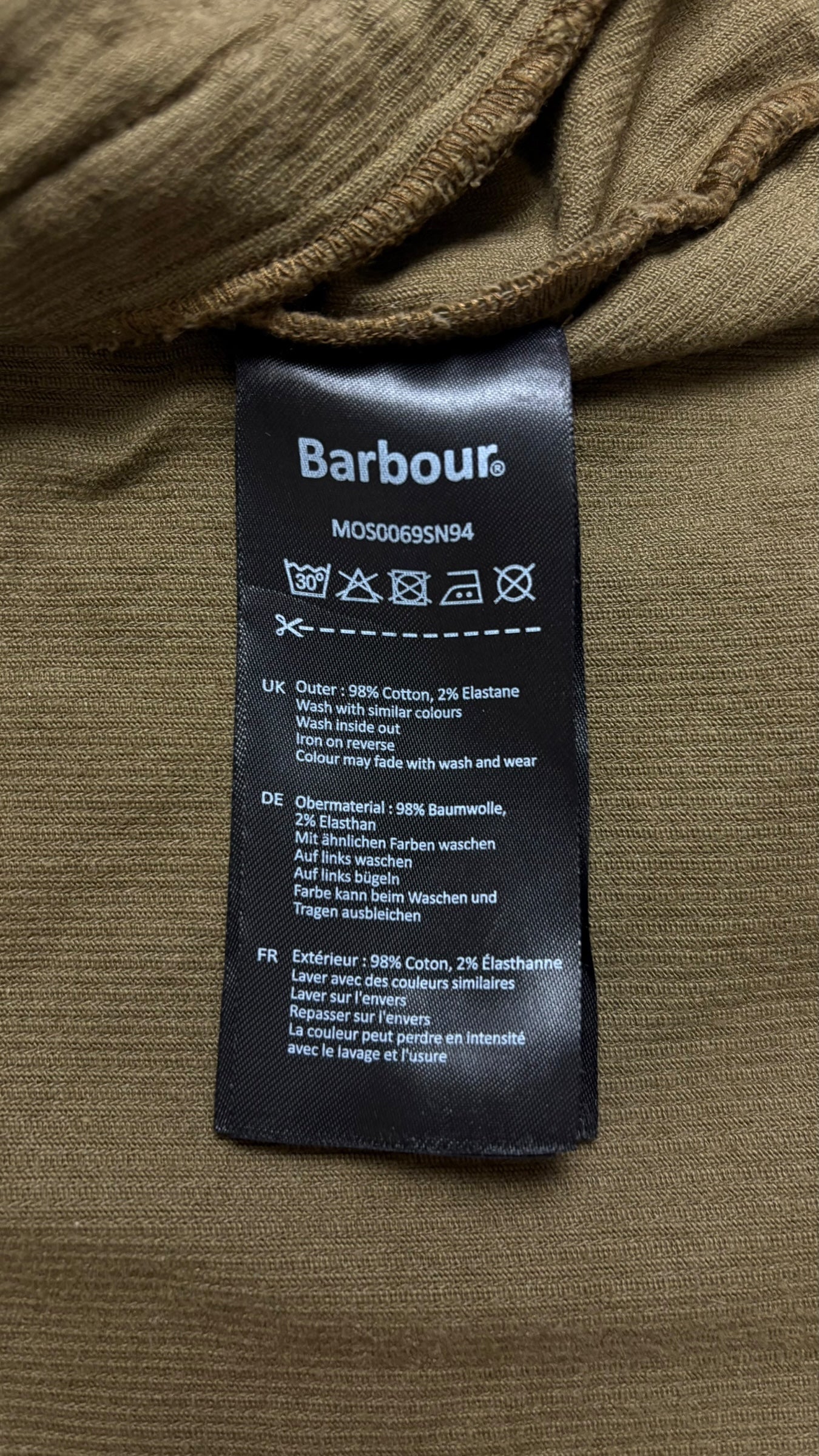Surchemise Barbour kaki taille M - Logo et étiquette