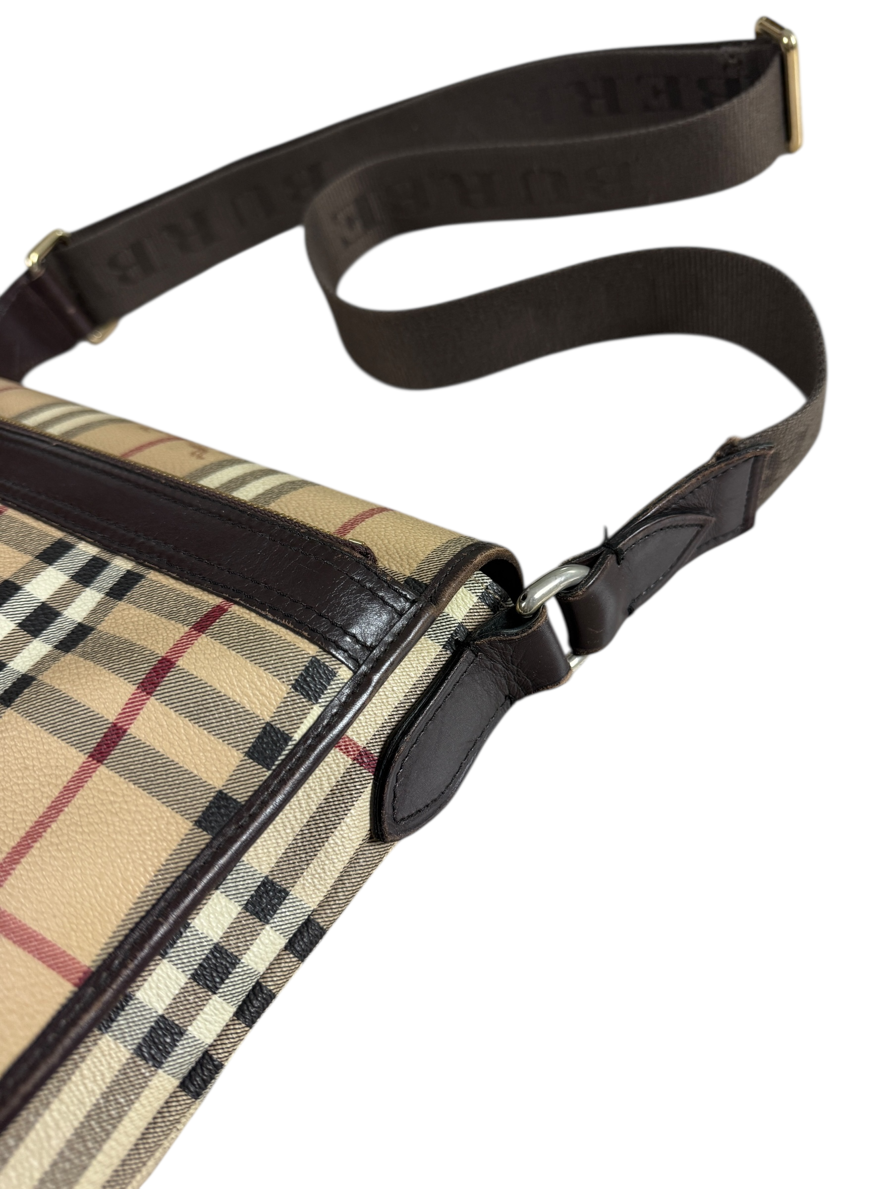 Sacoche Burberry crème / marron taille UNI - Vue côté