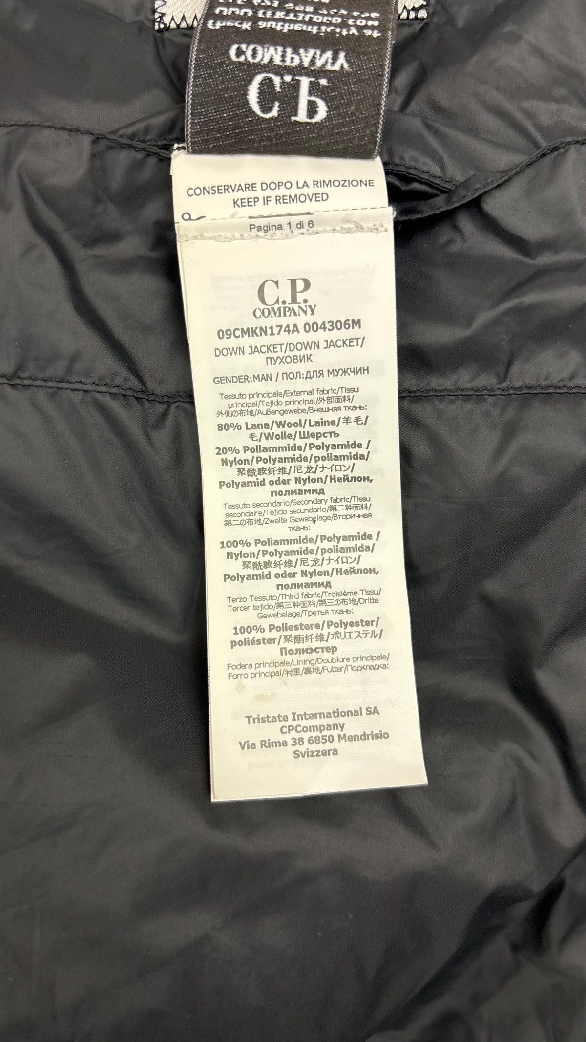 Doudoune C.P Company Goggle Maille vert taille 46, détail étiquettes et finitions — vue 7