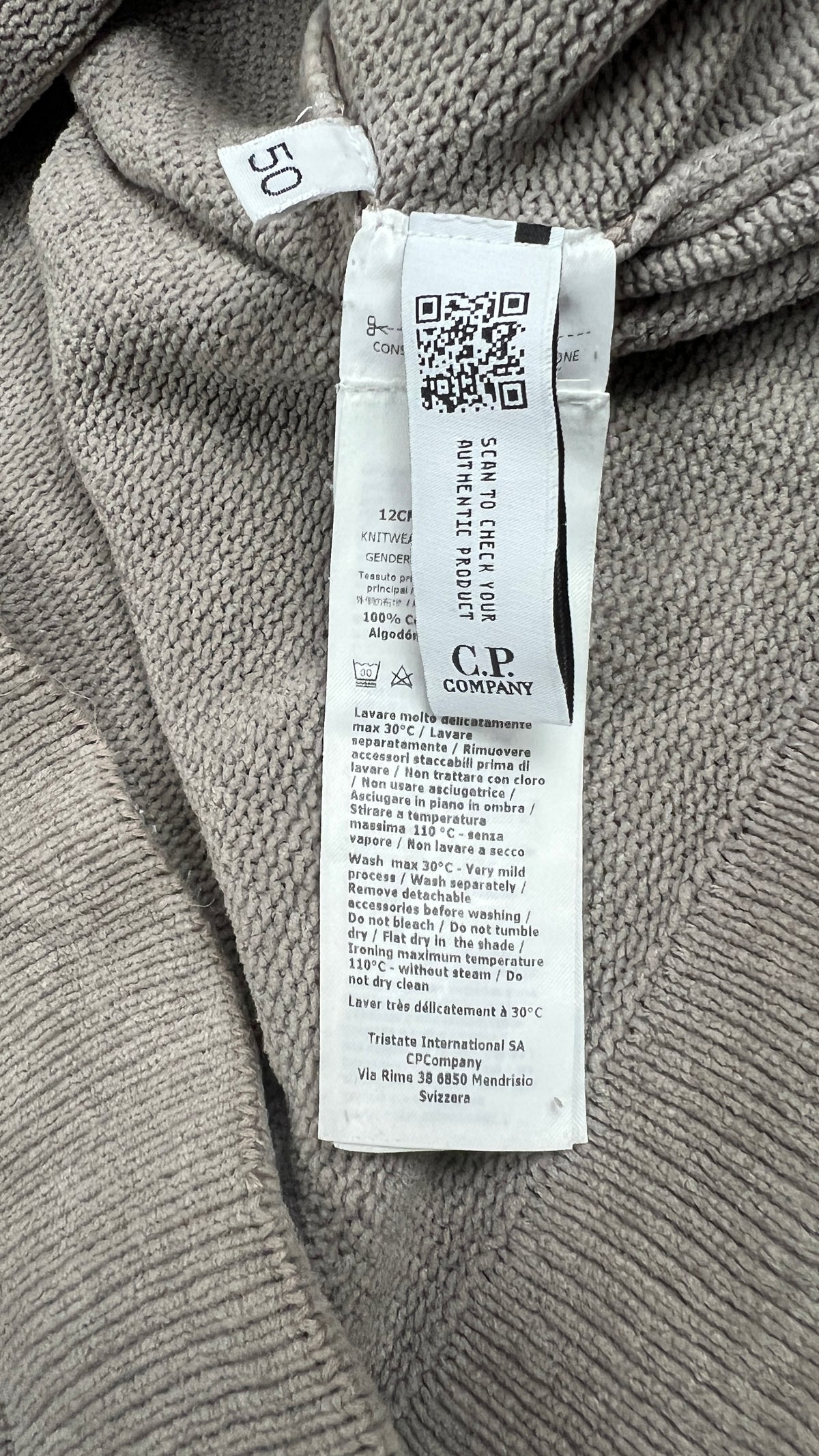 Pull C.P Company beige taupe, détail étiquettes et finitions — vue 5