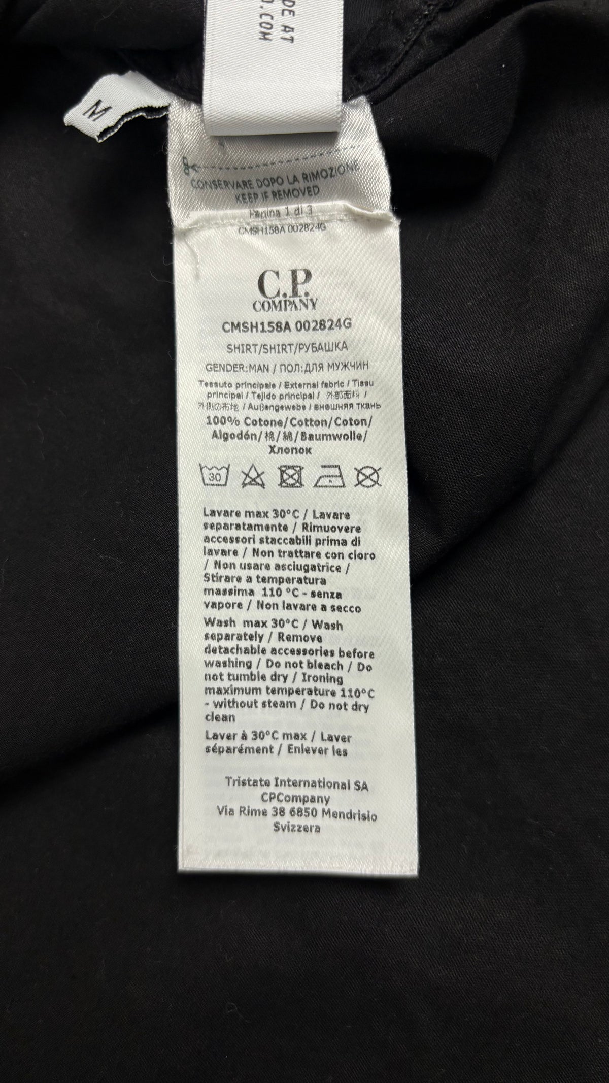 Surchemise Zippée C.P Company noire, détail étiquettes et finitions — vue 6