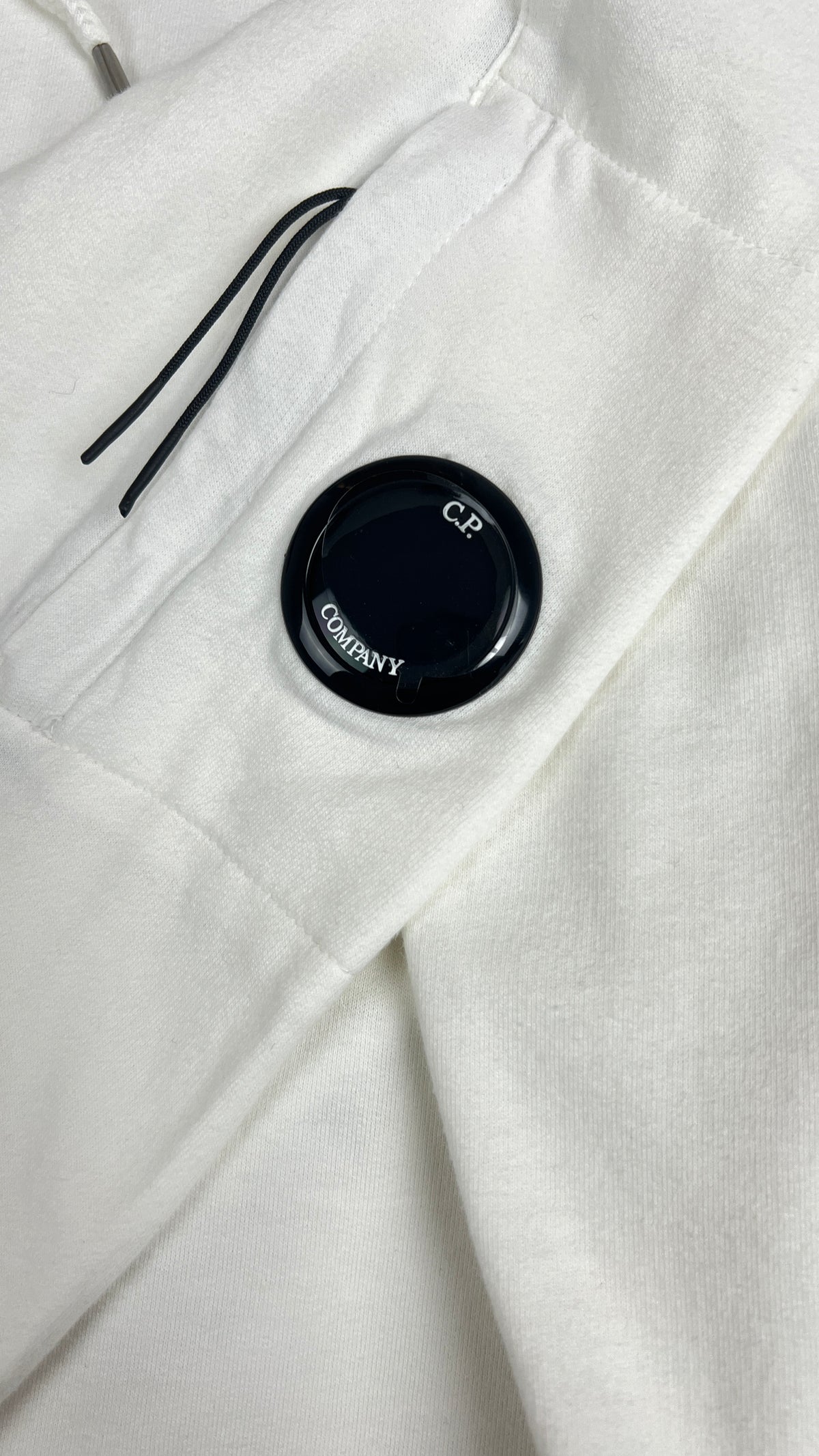 Sweat-shirt Hoodie C.P Company Light Fleece Lens blanc taille S, détail étiquettes et finitions — vue 3