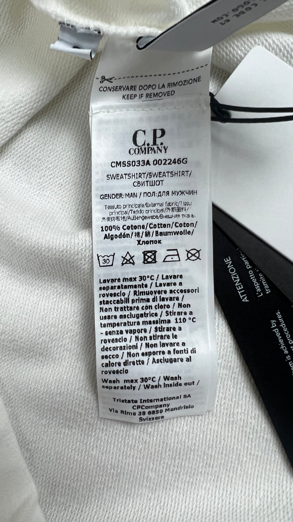 Sweat-shirt Hoodie C.P Company Light Fleece Lens blanc taille S, détail étiquettes et finitions — vue 7