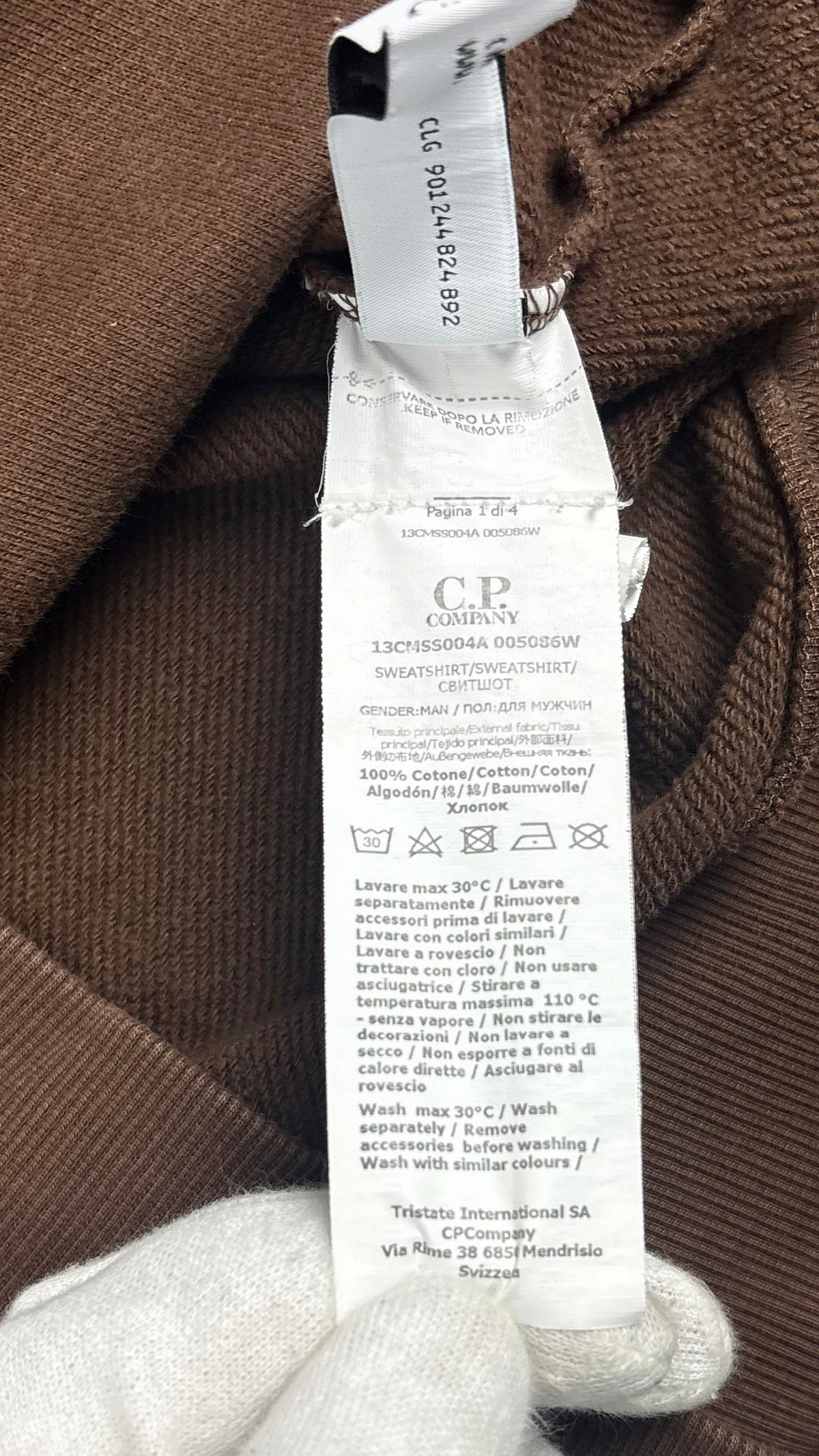 Sweat-shirt Hoodie C.P Company The Metropolis Series marron taille S, détail étiquettes et finitions — vue 6