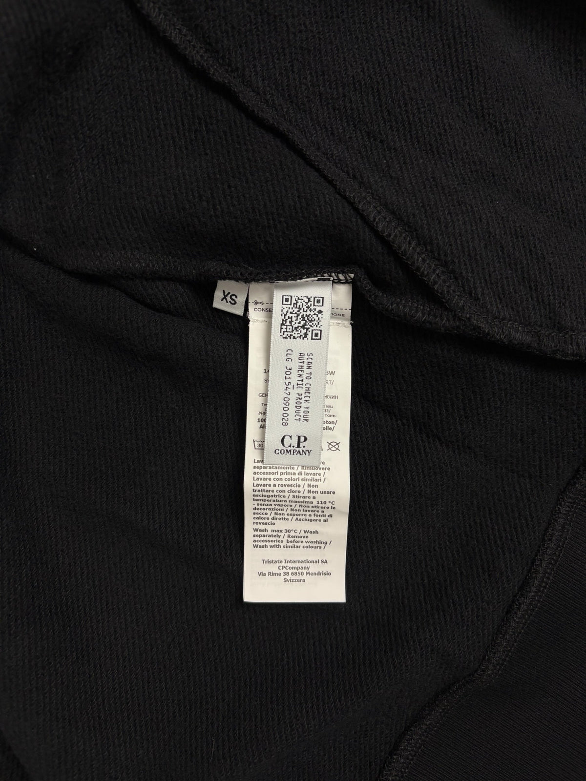 Sweat-shirt Hoodie Zippé C.P Company Goggle noir taille XS, détail logo et étiquette — vue 4