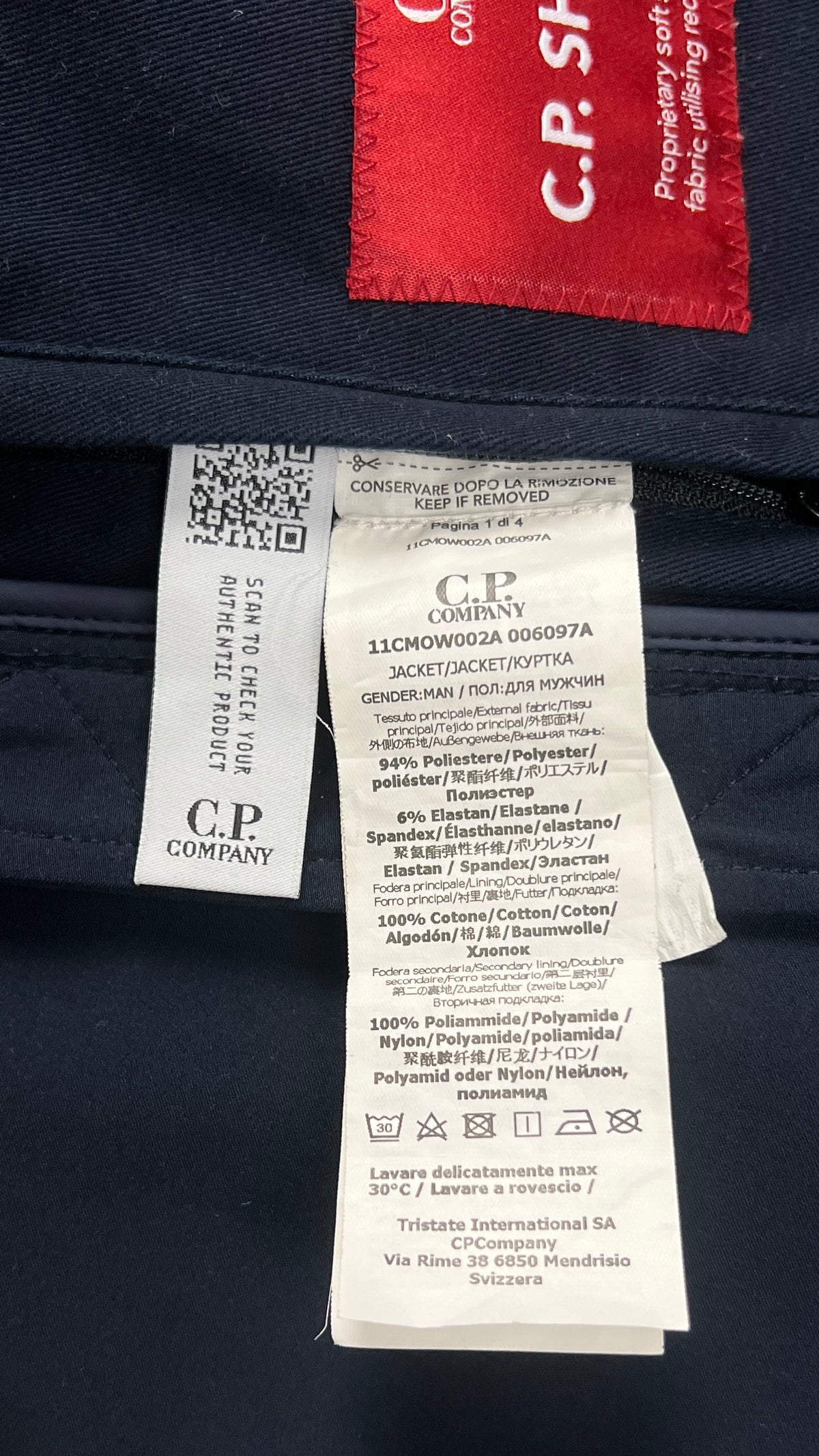 Veste Goggle C.P Company Shell-R marine, détail étiquettes et finitions — vue 6