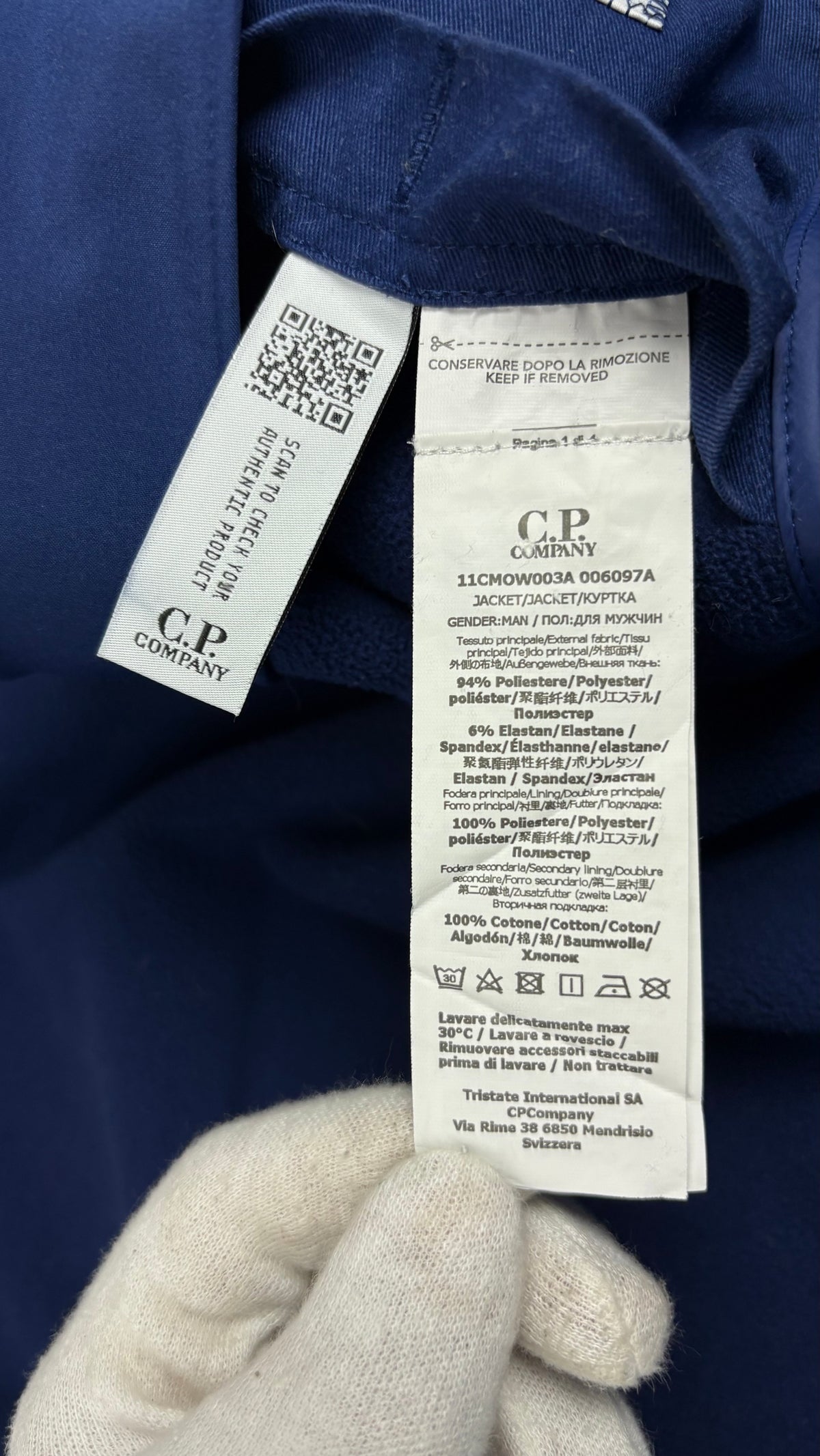 Veste C.P Company Shell-R bleu, détail étiquettes et finitions — vue 7
