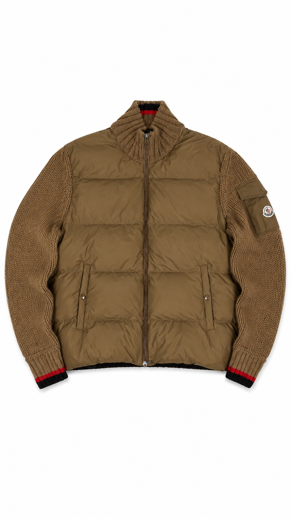 Cardigan Moncler zippé en laine matelassé camel taille L neuf - vue 1/5