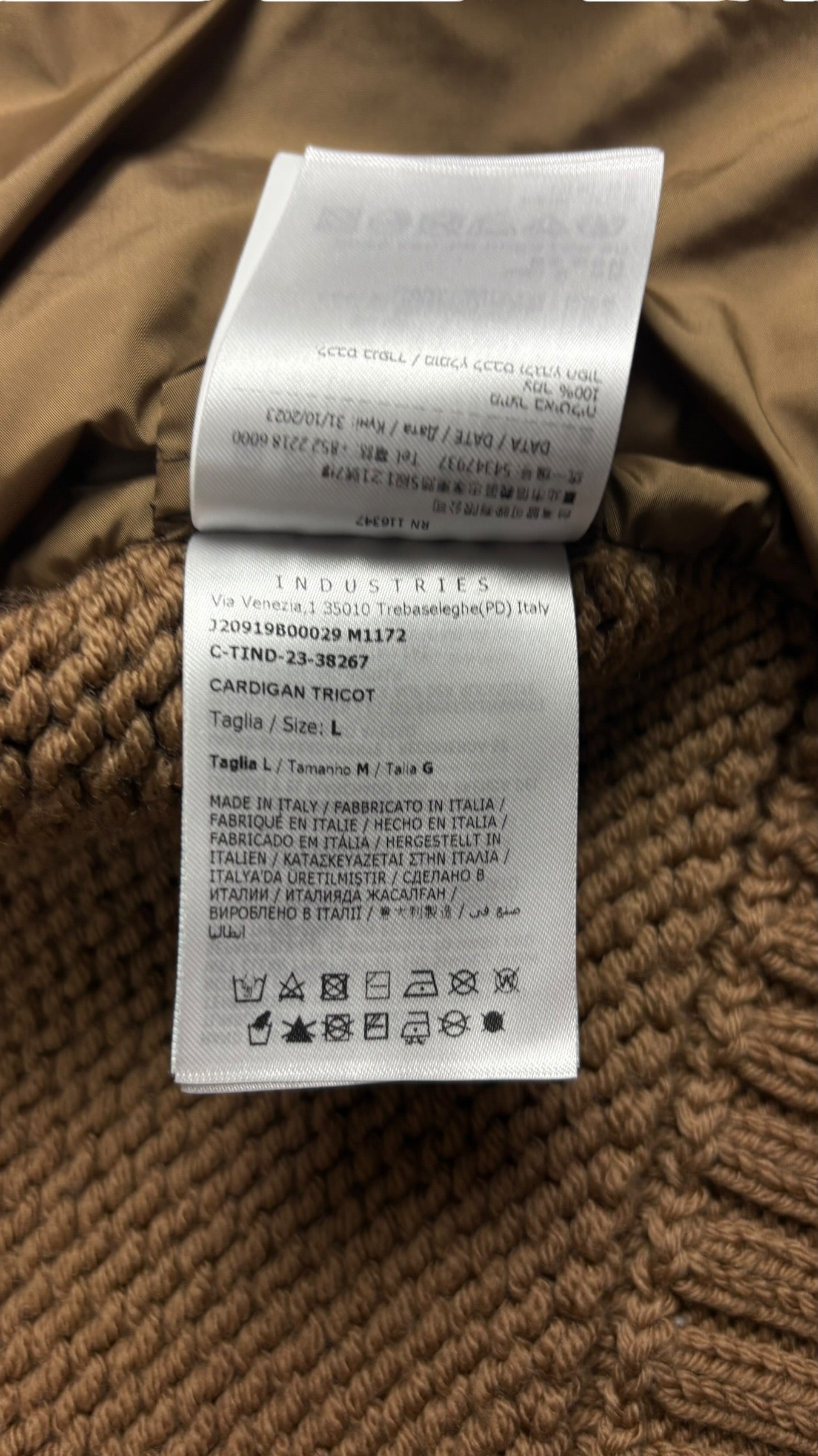 Cardigan Moncler zippé en laine matelassé camel taille L neuf - vue 4/5