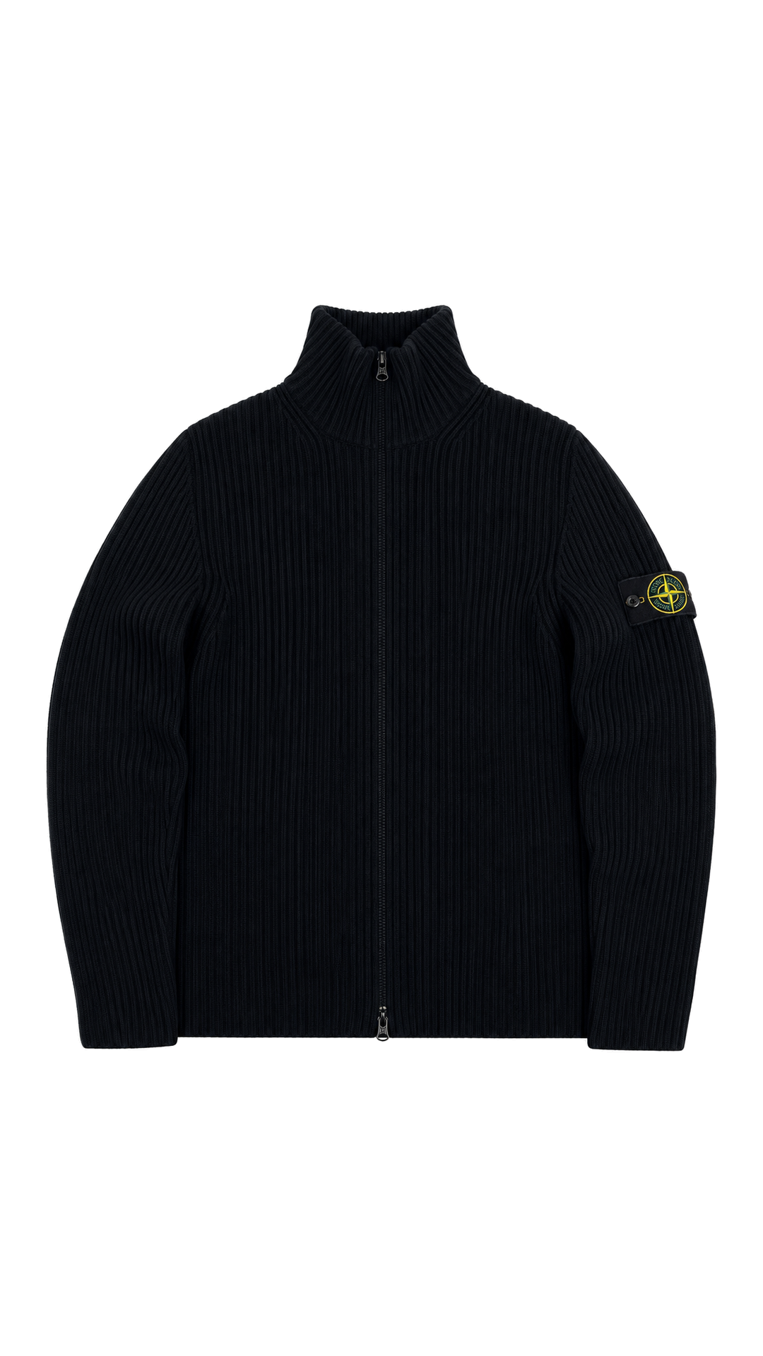 Cardigan Zippé Stone Island Vintage en Laine Côtelée noir, taille XL – vue de face – NB08 Shop