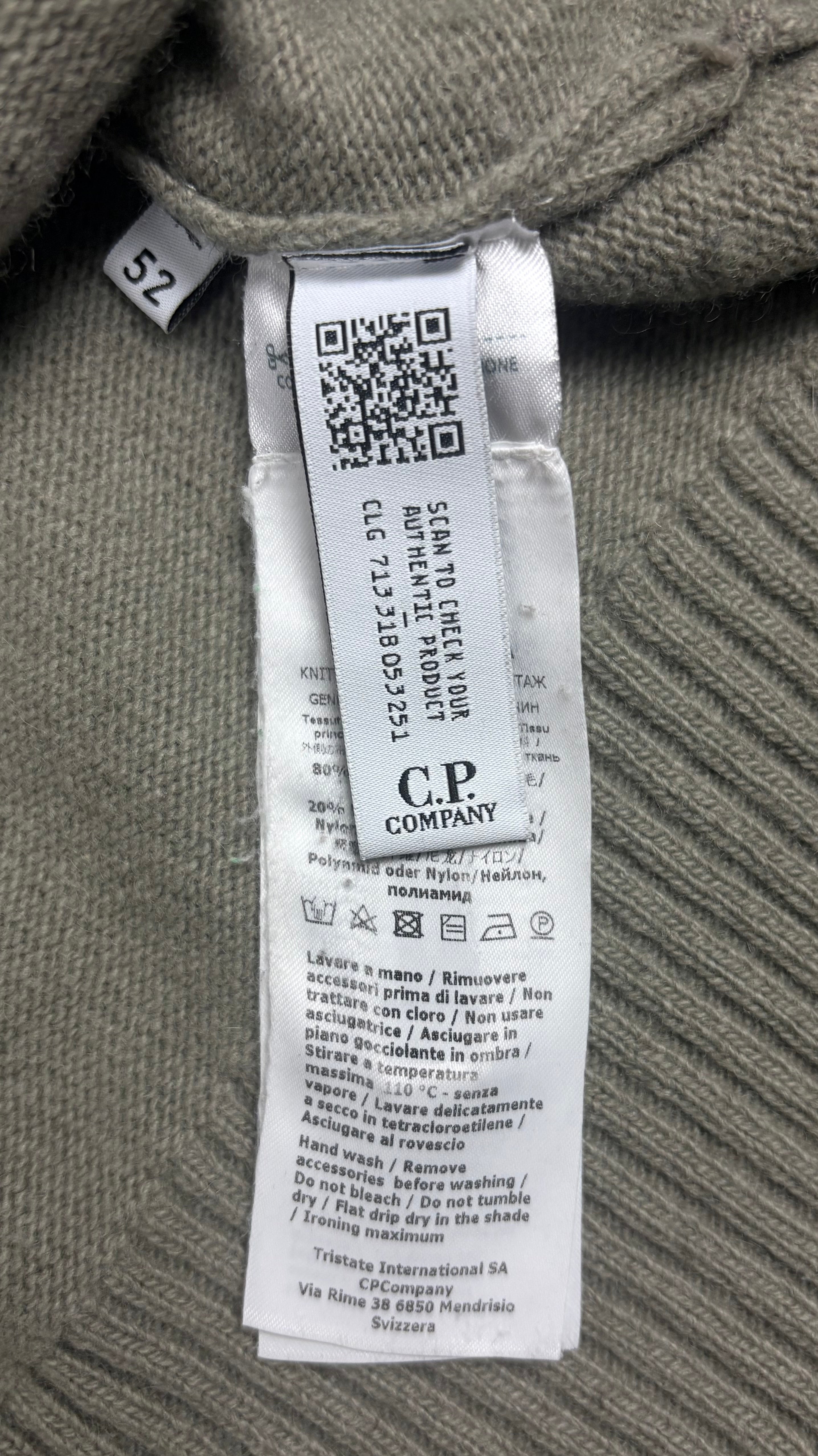 Pull zippé C.P Company kaki taille 52, détail maille — vue 5