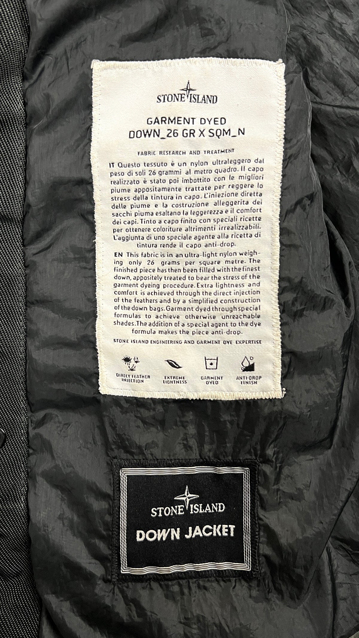 Doudoune à Capuche Stone Island Garment Dyed Down 26 GR X SQM N Vintage Gris Taille M – photo complémentaire 3 – NB08 Shop
