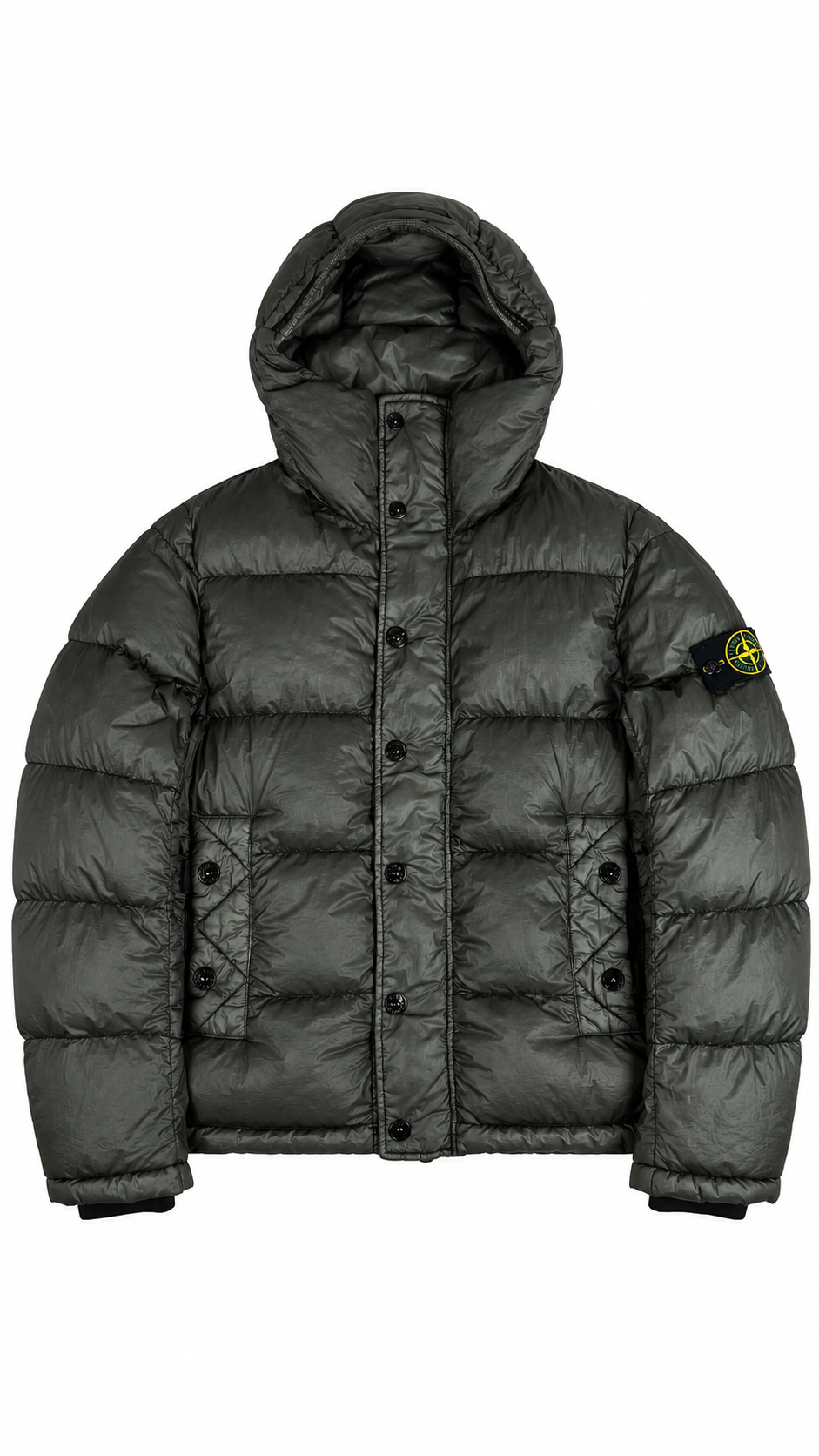 Doudoune à Capuche Stone Island Garment Dyed Down 26 GR X SQM N Vintage gris, taille M – vue de face – NB08 Shop