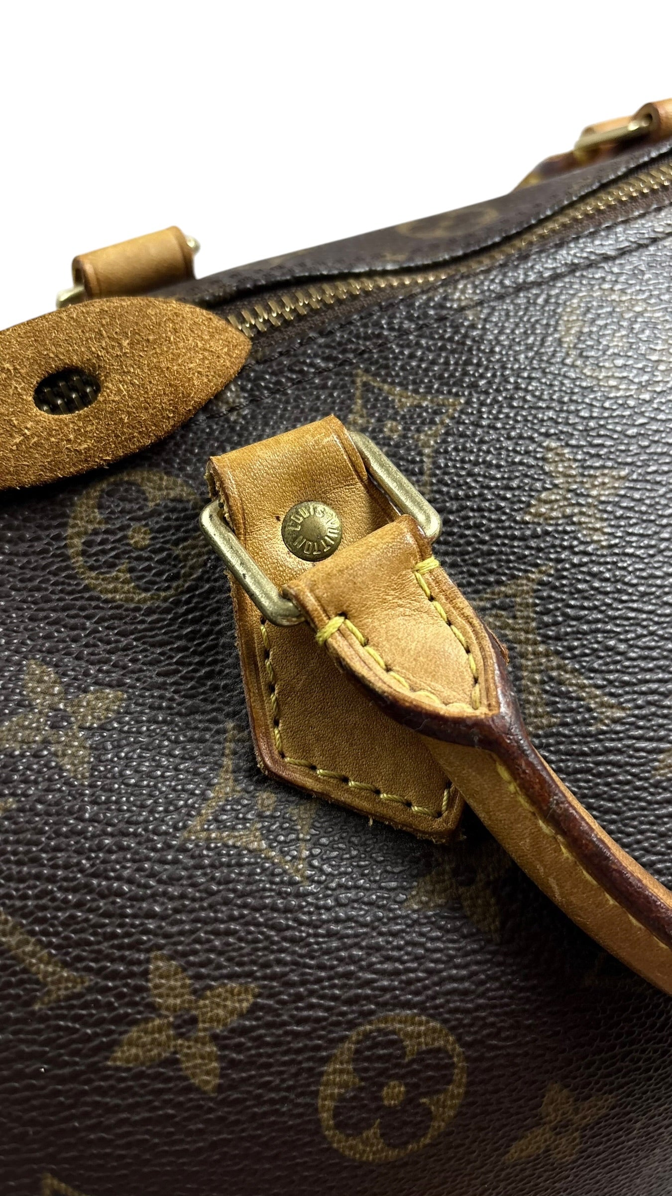 Sac Louis Vuitton Speedy 30 toile Monogram marron, détail zip et quincaillerie — vue 5