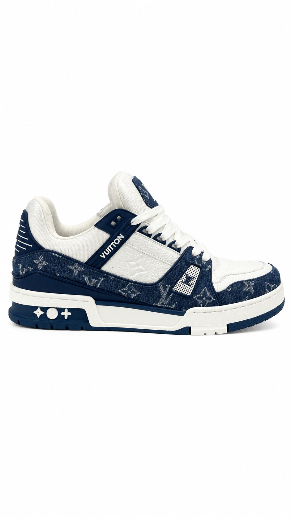 Sneakers Louis Vuitton LV Trainer Monogram Denim bleu pointure 41, seconde main authentifiée NB08 — vue 1