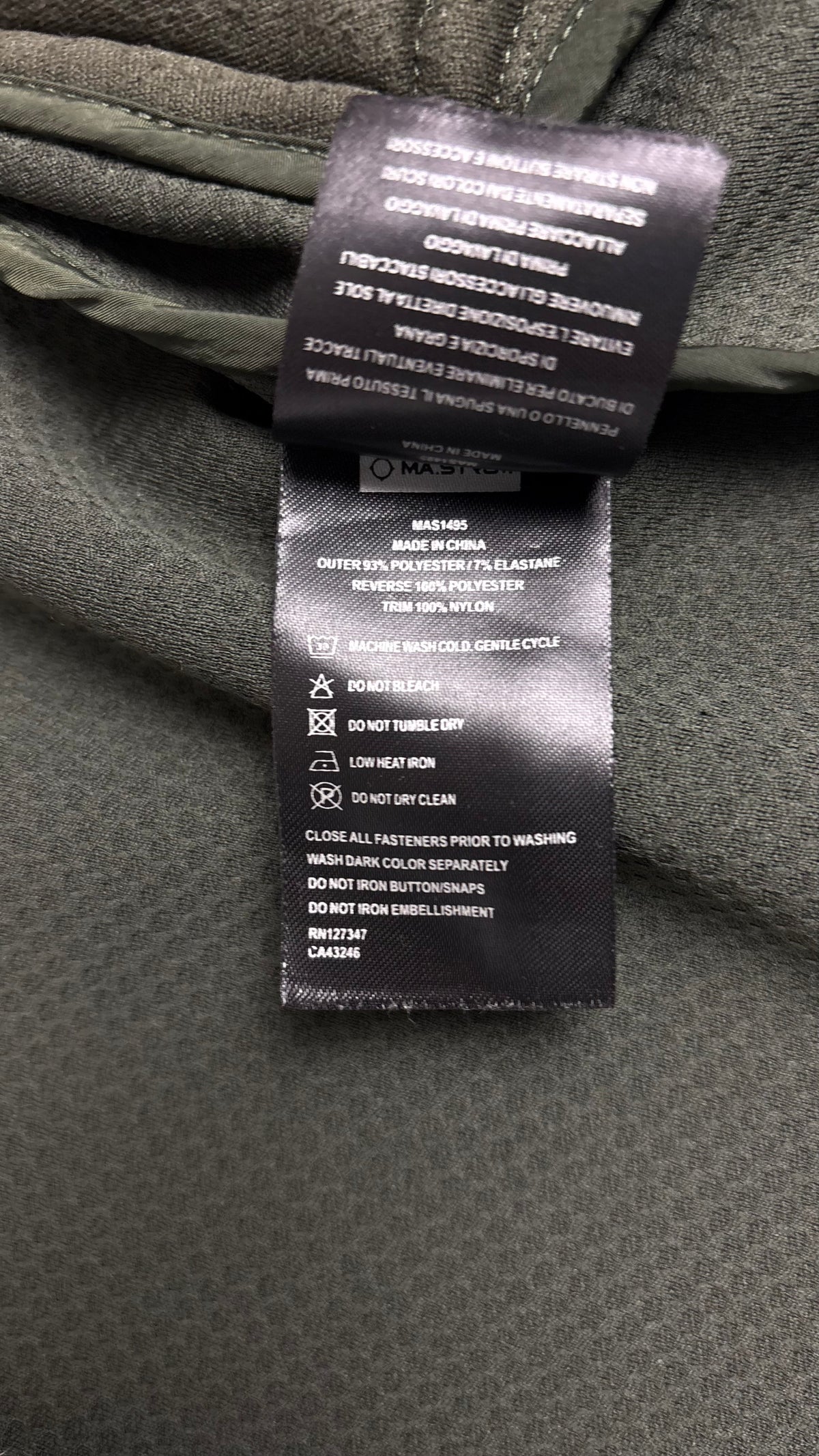 Veste à Capuche Ma.Strum kaki taille L, détail étiquettes et finitions — vue 6