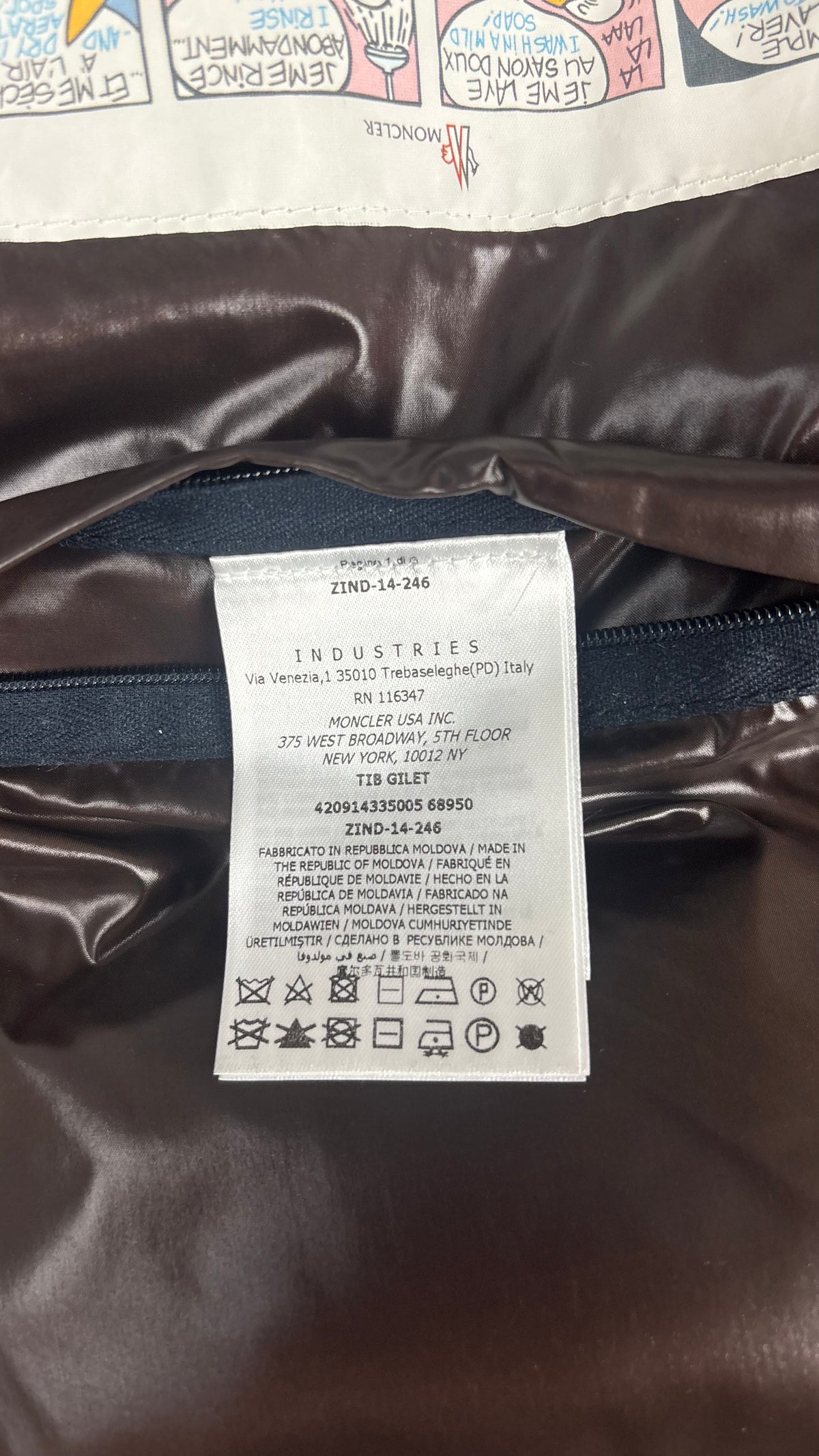 Gilet Doudoune Moncler Tib marine taille 3, détail étiquettes et finitions — vue 7