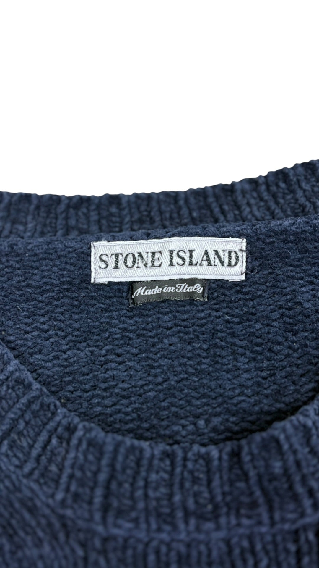 Pull Stone Island Vintage en Maille marine taille L - Détail