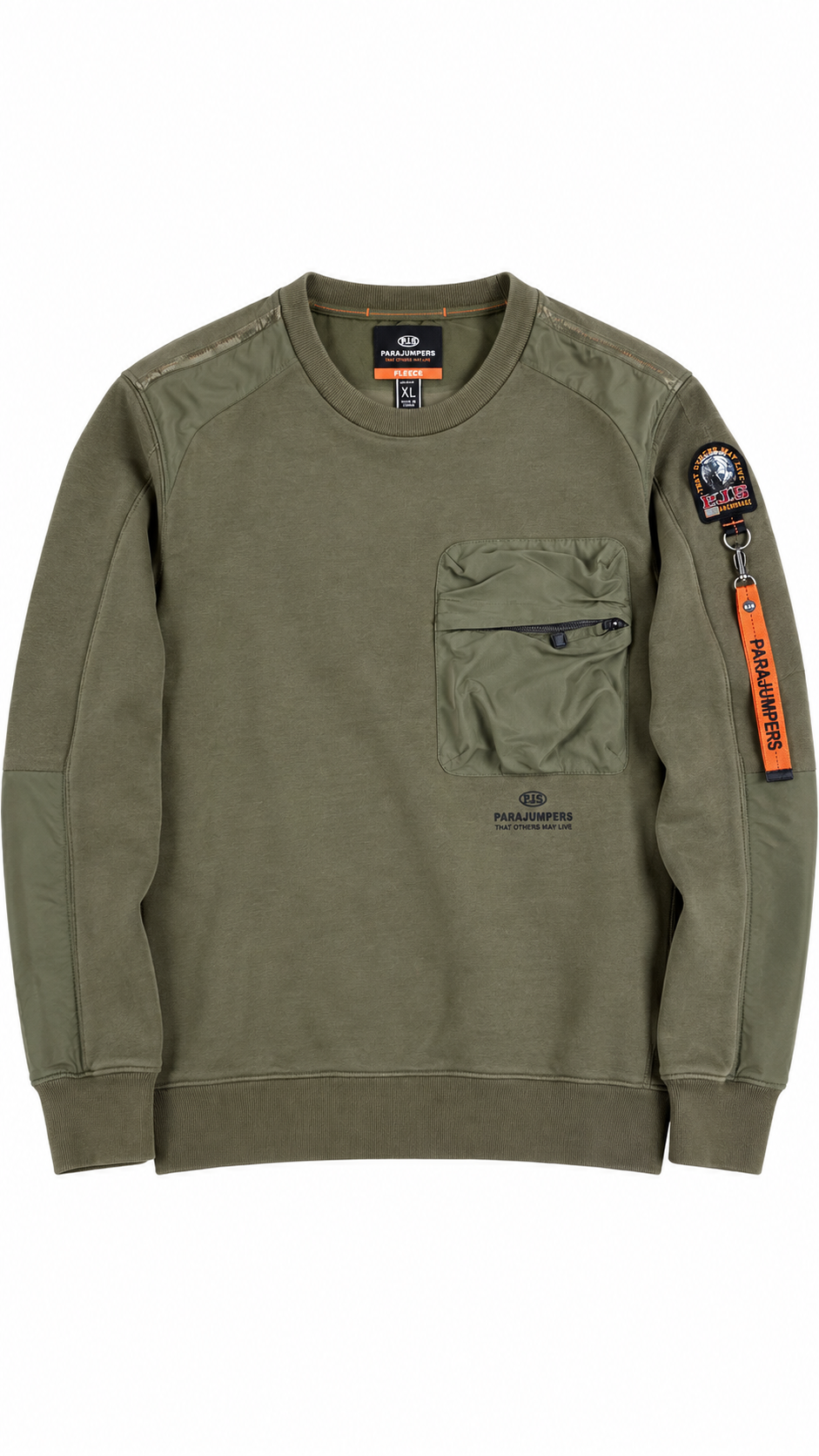 Sweat-shirt Crewneck Parajumpers Fleece à Poche Nylon kaki taille XL, seconde main authentifiée NB08 — vue 1