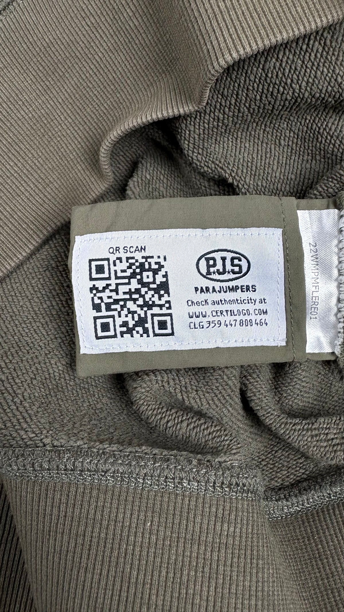 Sweat-shirt Crewneck Parajumpers Fleece à Poche Nylon kaki taille XL, détail étiquettes et finitions — vue 6