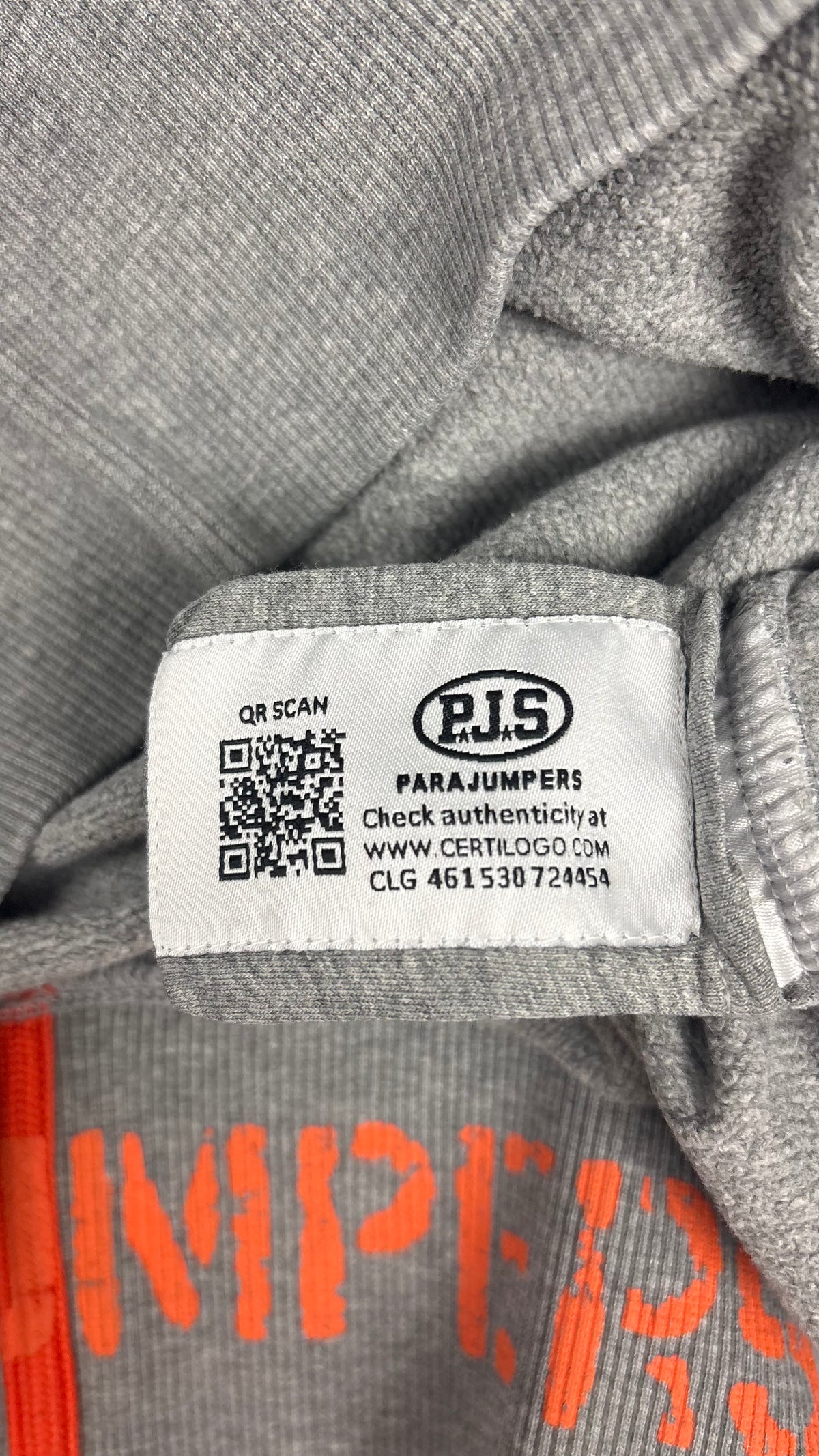 Sweat-shirt Crewneck Parajumpers Fleece gris taille S, détail étiquettes et finitions — vue 5