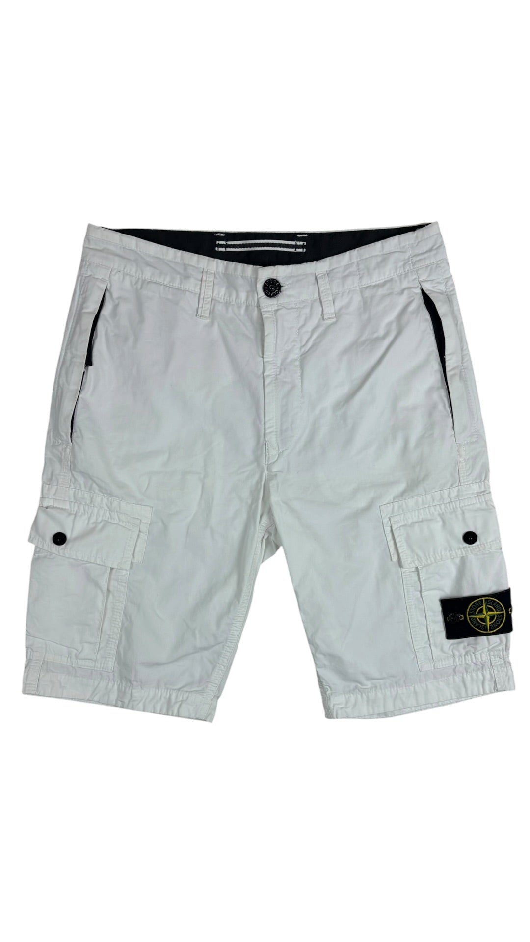 Short cargo Stone Island blanc W28 reconditionné - vue face | Authentique NB08
