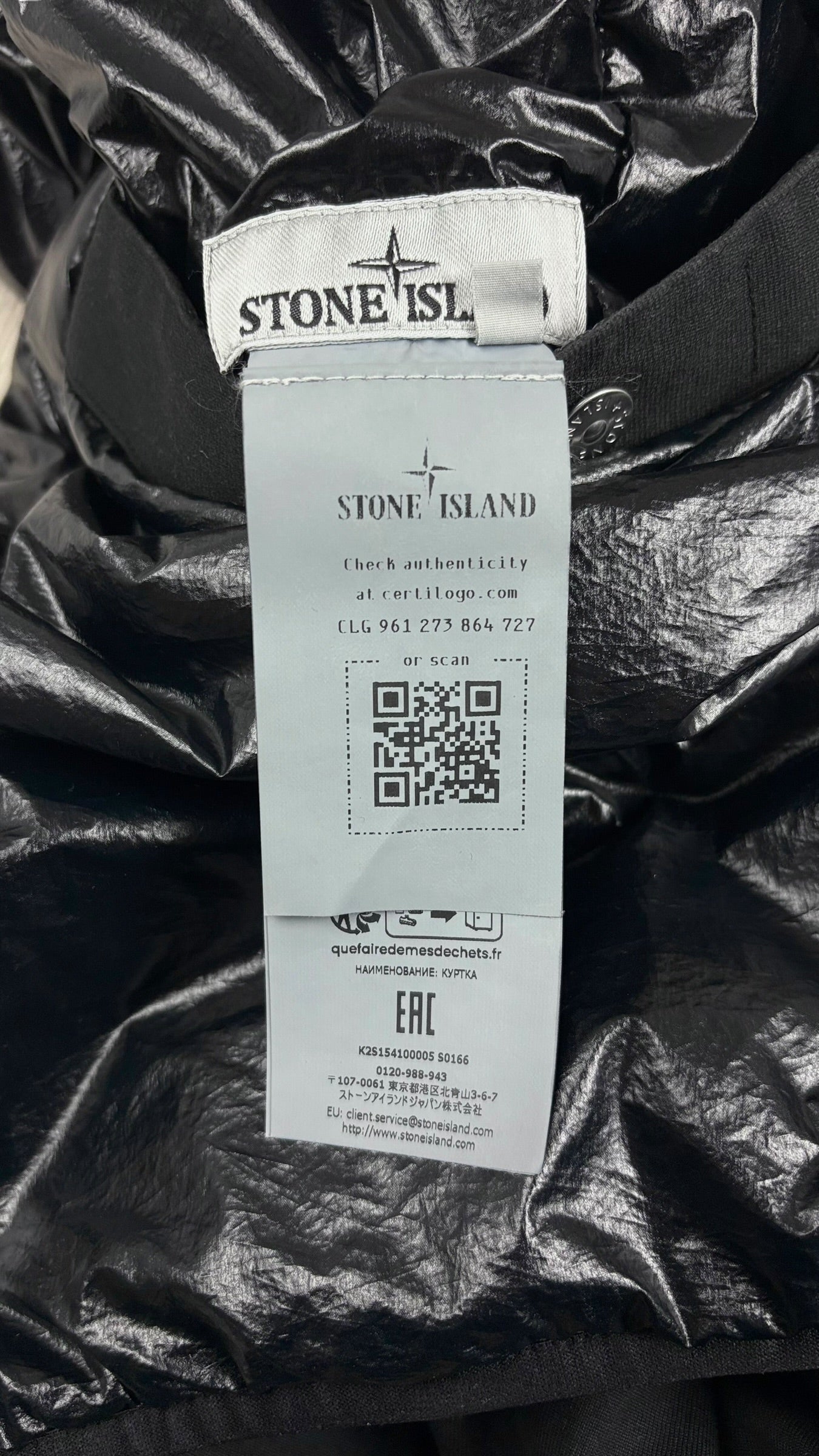 Doudoune Stone Island noir taille L - Vue côté